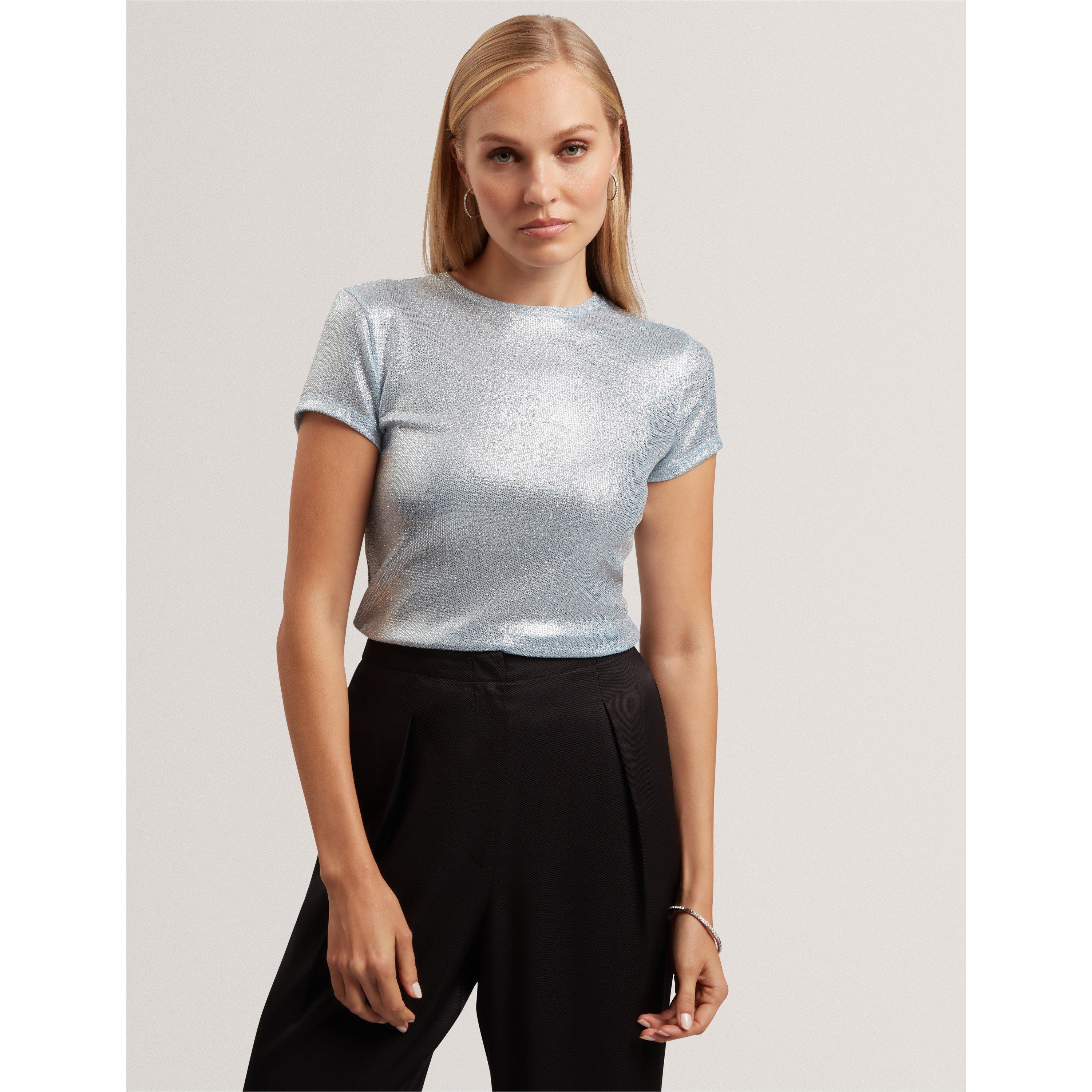 Azul - Ted Baker - Women's Metallic Short Sleeve Slim Fit T-Shirt - 2
