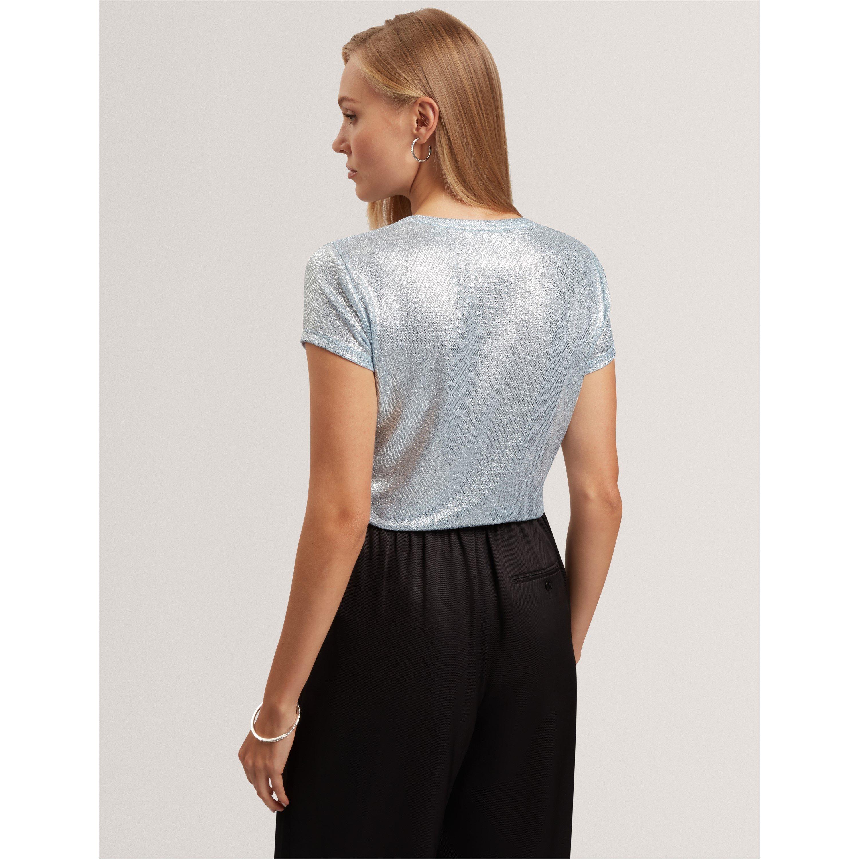 Azul - Ted Baker - Women's Metallic Short Sleeve Slim Fit T-Shirt - 3
