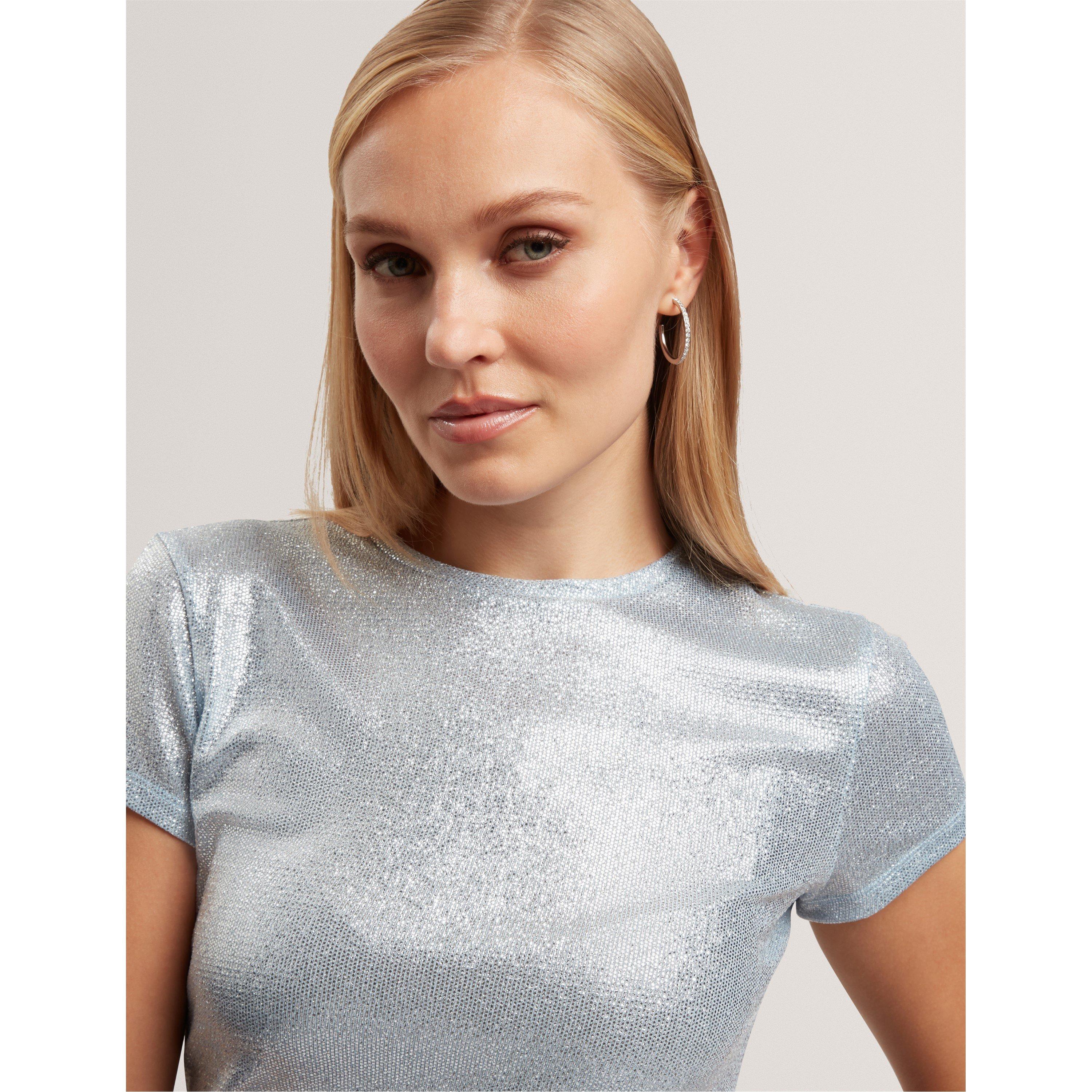 Azul - Ted Baker - Women's Metallic Short Sleeve Slim Fit T-Shirt - 4