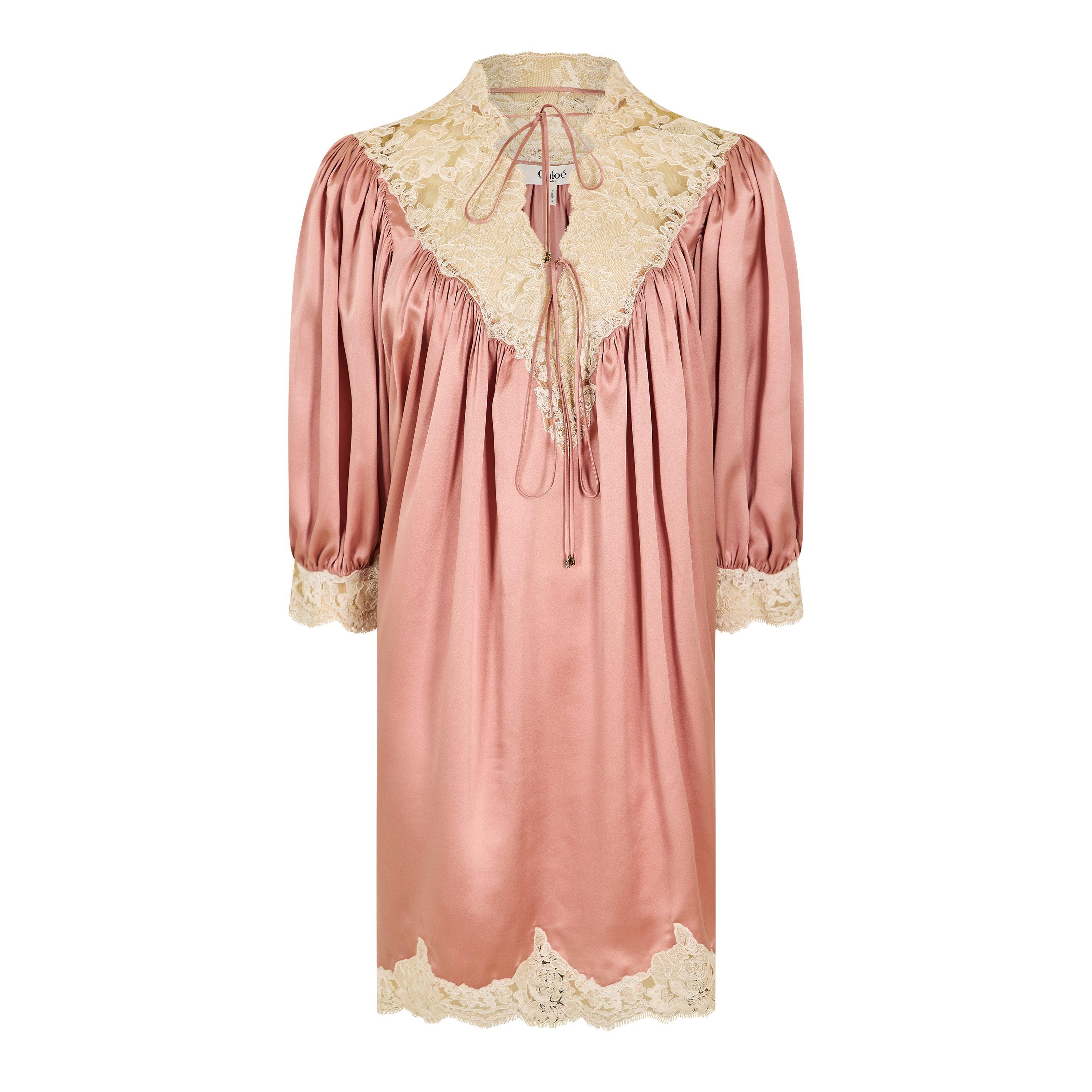 Chloe Women's Pink Lace-Trimmed Silk Satin Minidress UK Size 10 - Mytheresa - Image 2
