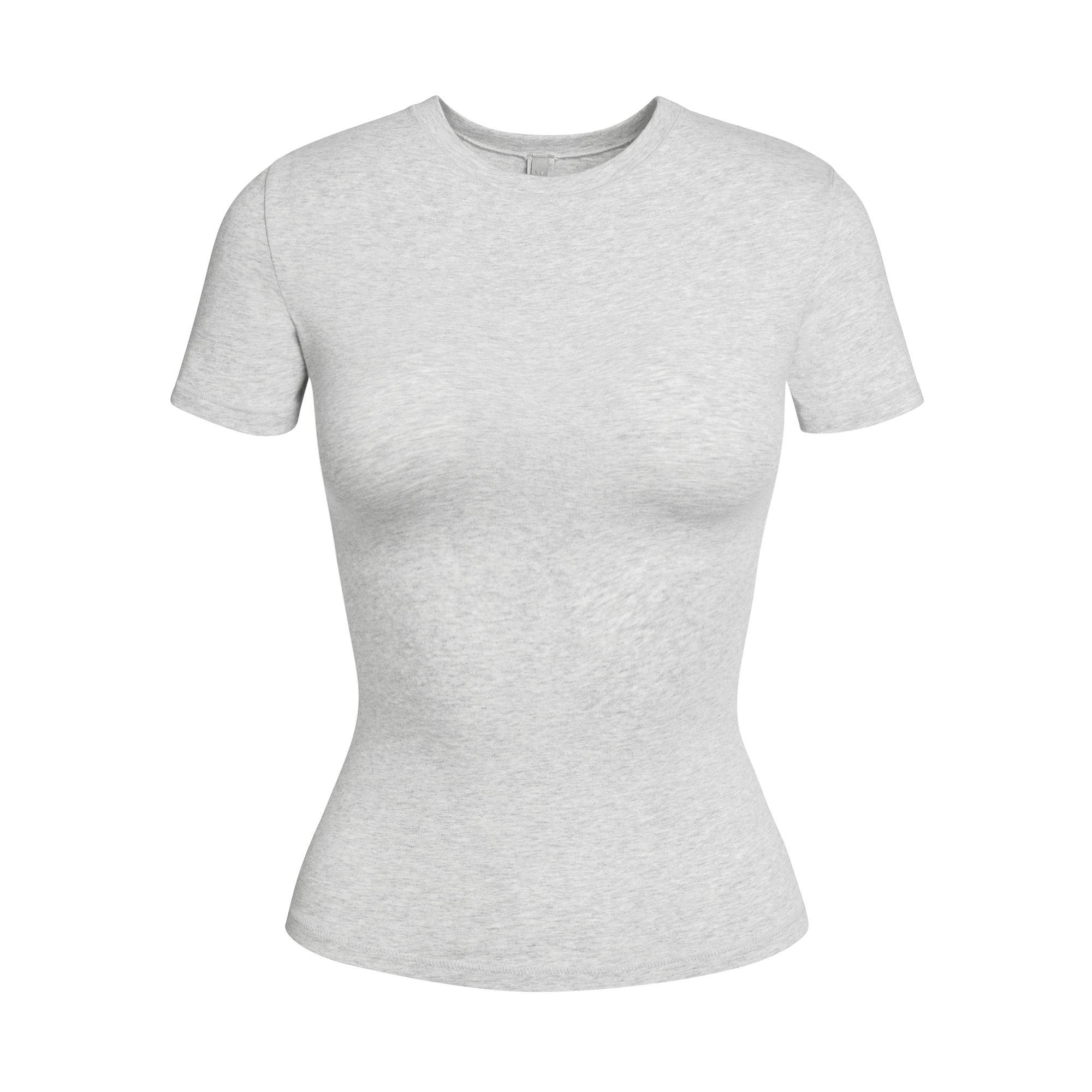 SKIMS Women’s Cotton Jersey Short Sleeve Fitted T-Shirt - Light Hthr Grey - Size 12 (M)
