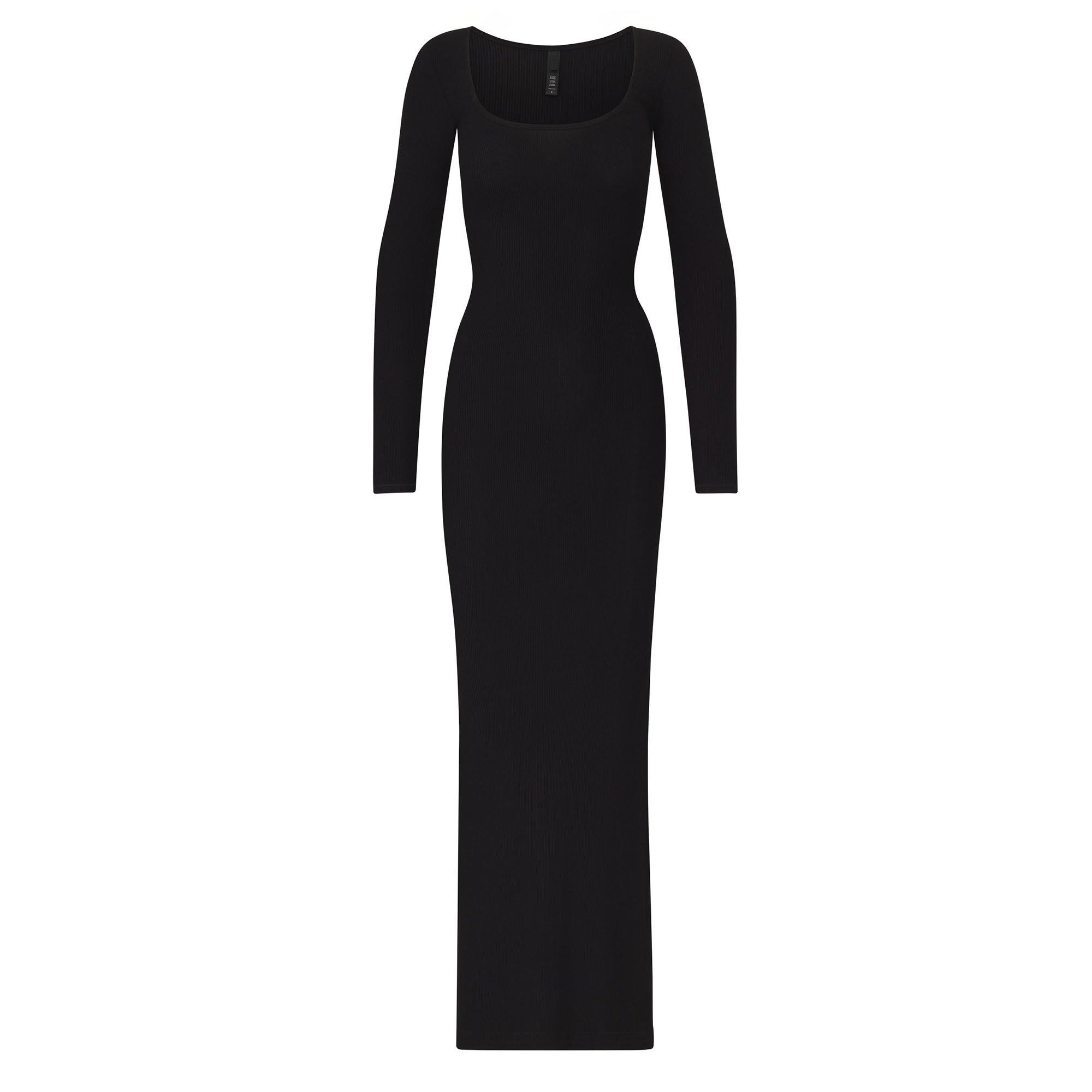 SKIMS Womens Soft Lounge Ribbed Long Sleeve Slip Dress - Onyx - Size 18 (2XL)