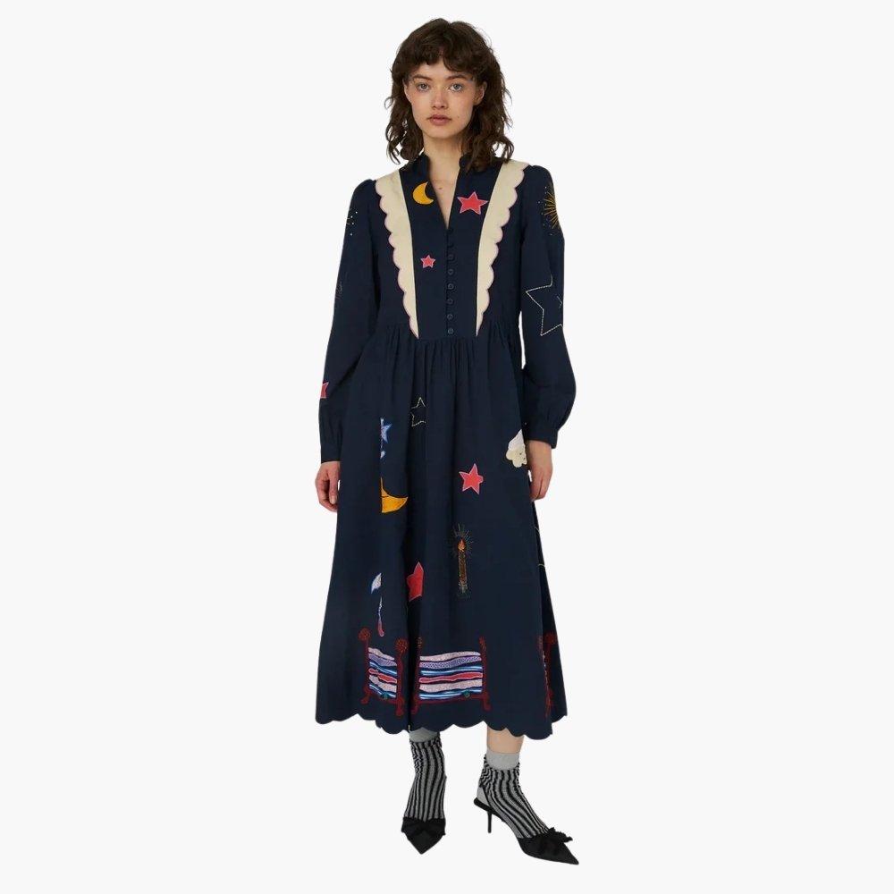 Stella Nova Stella Nova Bead Embellished Midi Dress - Navy - 395 Navy - Size 32 (XXS)