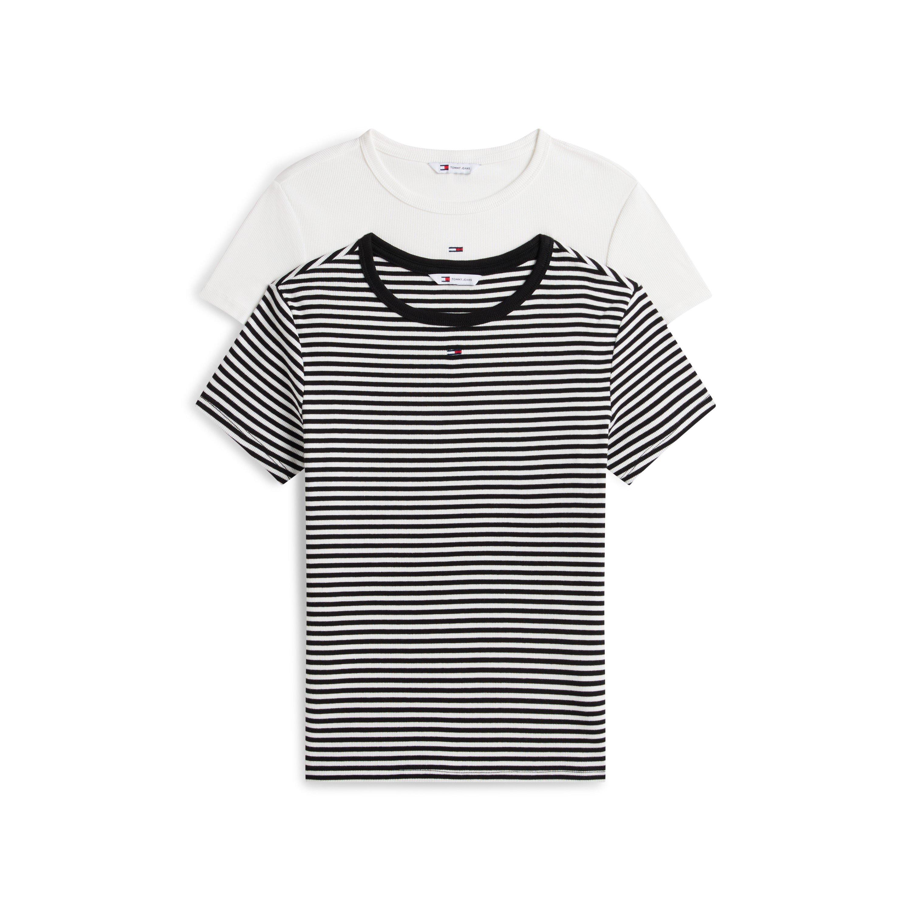 Ecru/Black Strp - Tommy Jeans - TJ 2Pk Ess Rib SS Ld63 - 1