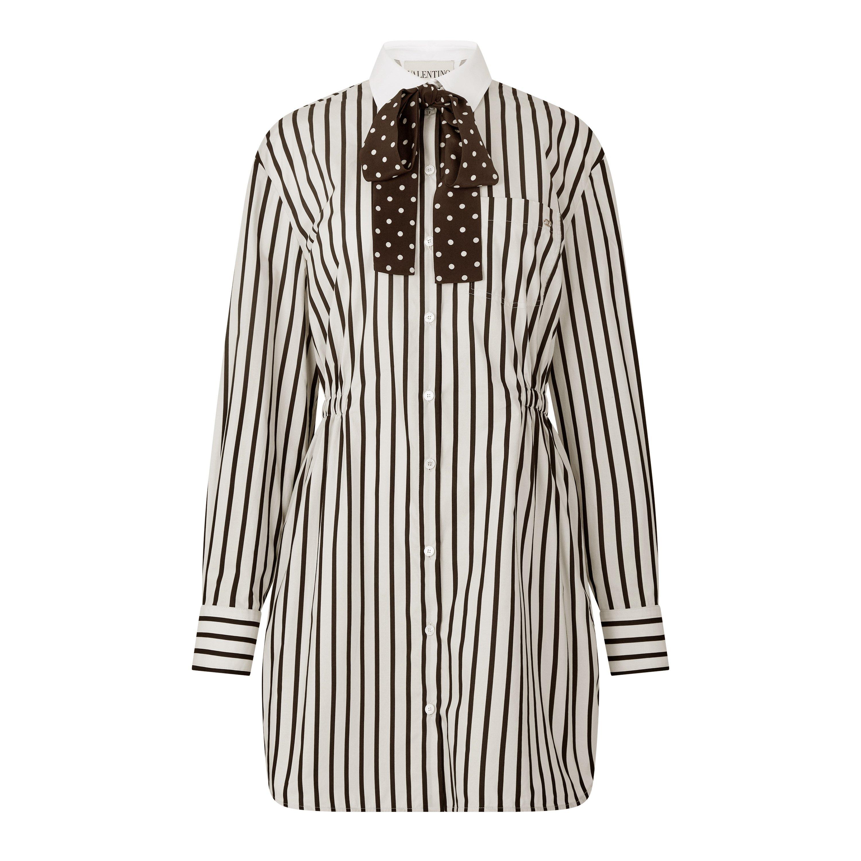 Valentino Val Stripe Dress Ld63 - Avorio/Chocolat - Size 8 (XS)