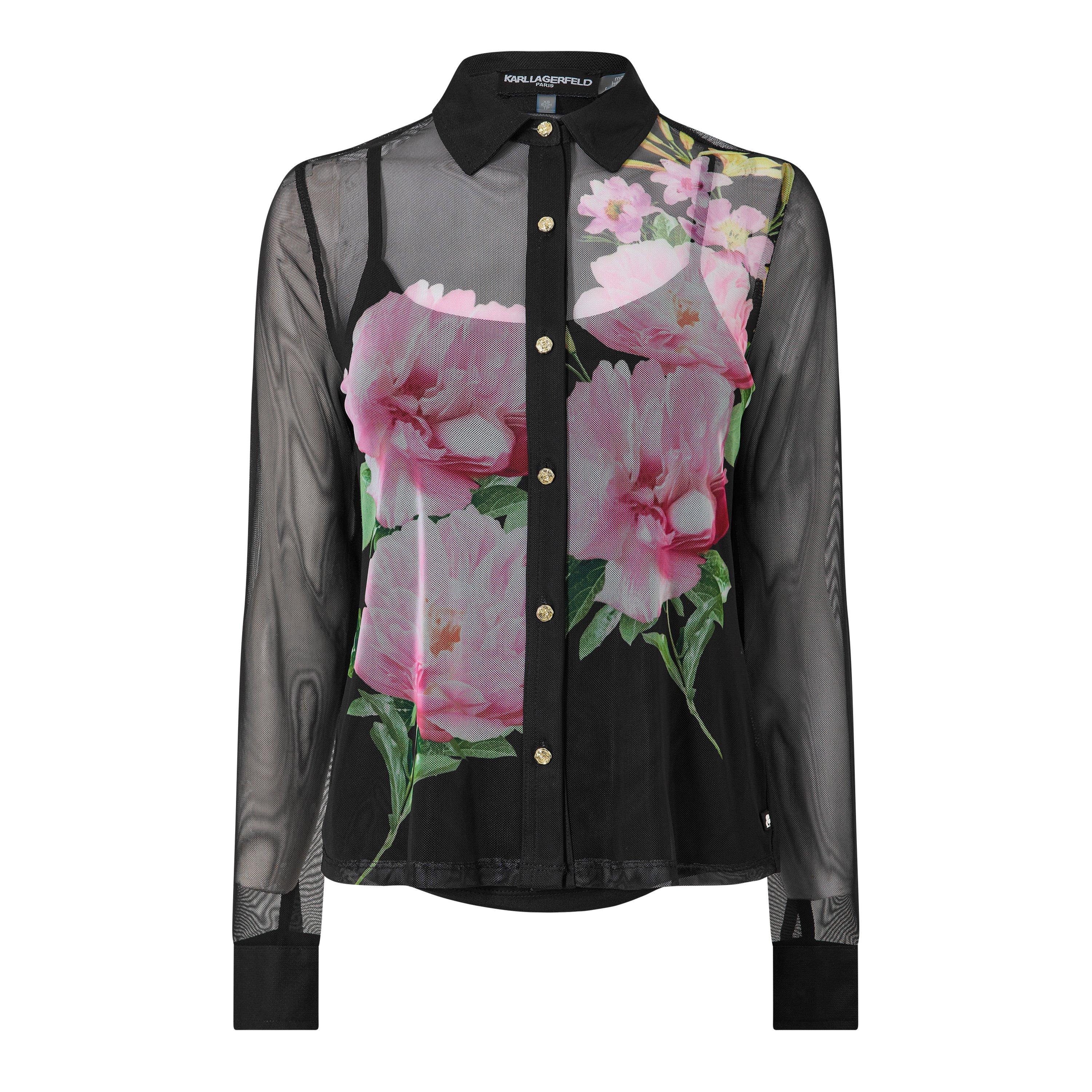 Karl Lagerfeld Women's Sportswear Long Sleeve Patterned Shirt - Black/Floral - 8 (XS)