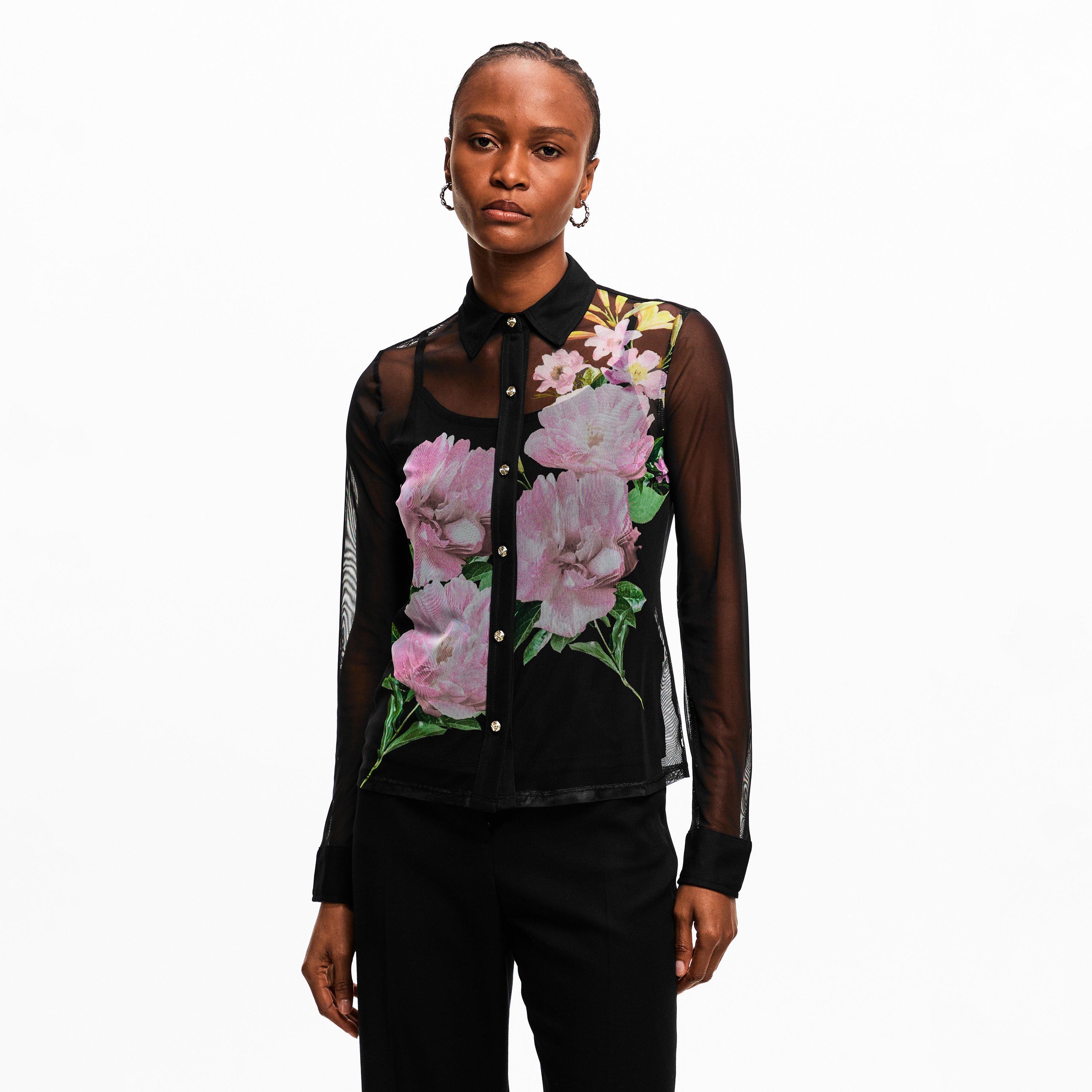 Black/Floral - Karl Lagerfeld - Karl Mesh LS Shirt Ld63 - 3