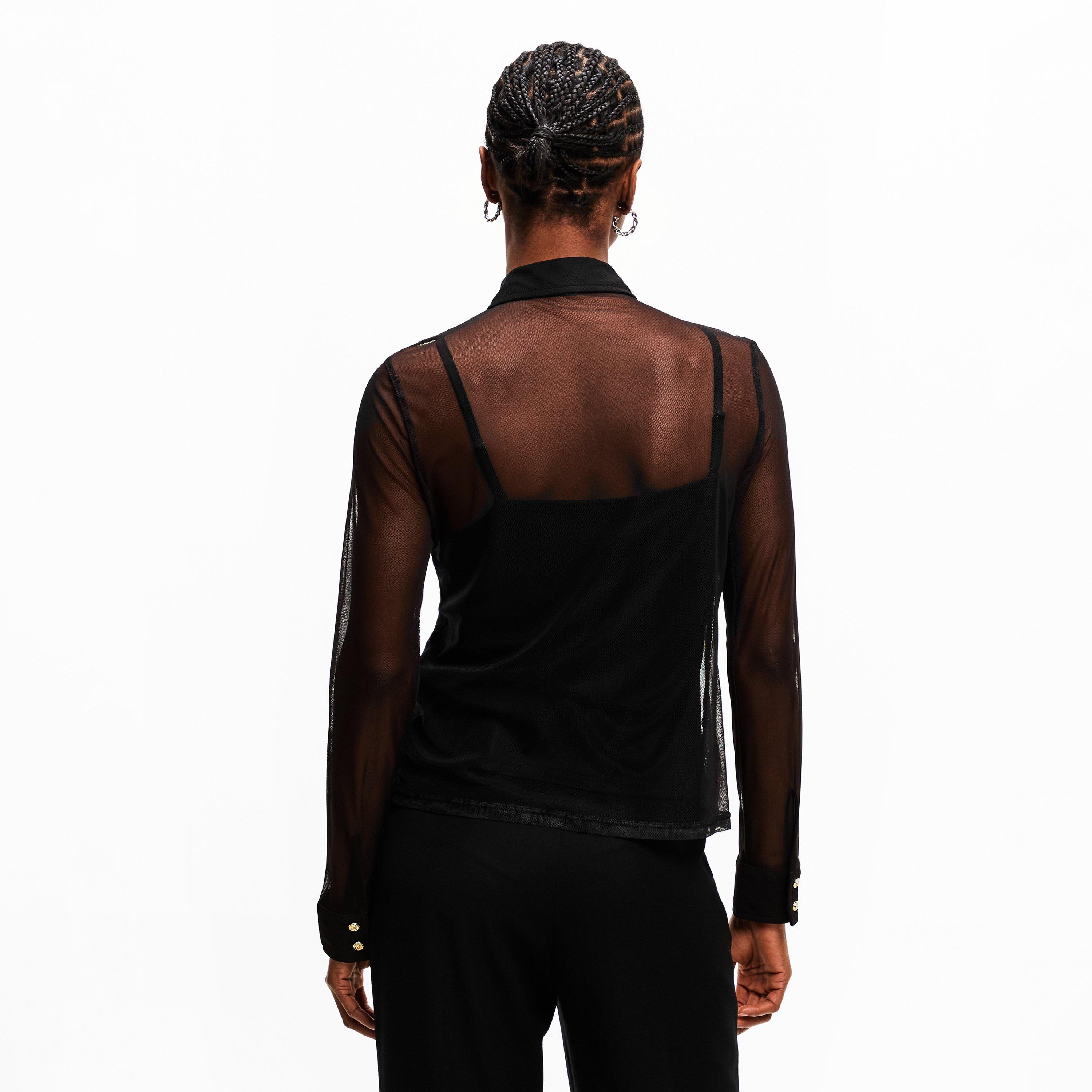 Black/Floral - Karl Lagerfeld - Karl Mesh LS Shirt Ld63 - 4