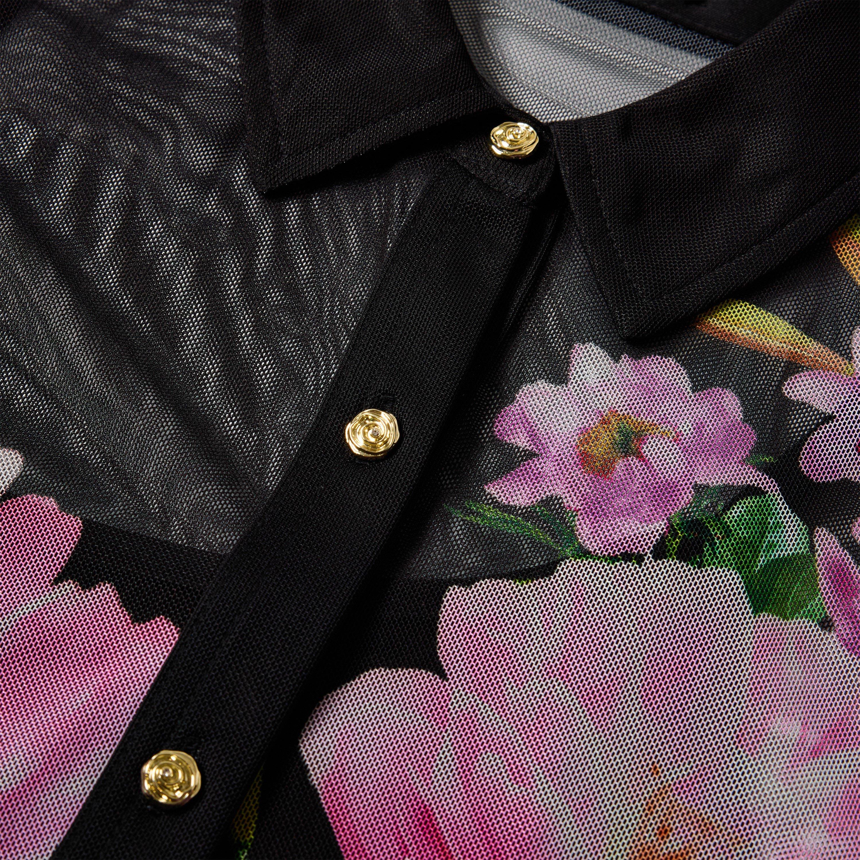 Black/Floral - Karl Lagerfeld - Karl Mesh LS Shirt Ld63 - 5