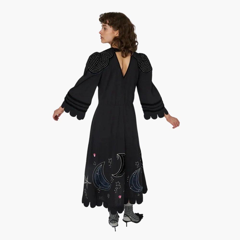 999 Black - Stella Nova - Stella Nova Moon and Star Embroidered Midi Dress - Black - 2