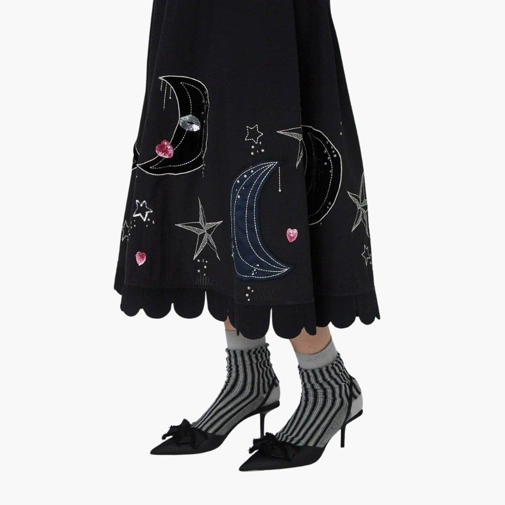 999 Black - Stella Nova - Stella Nova Moon and Star Embroidered Midi Dress - Black - 3