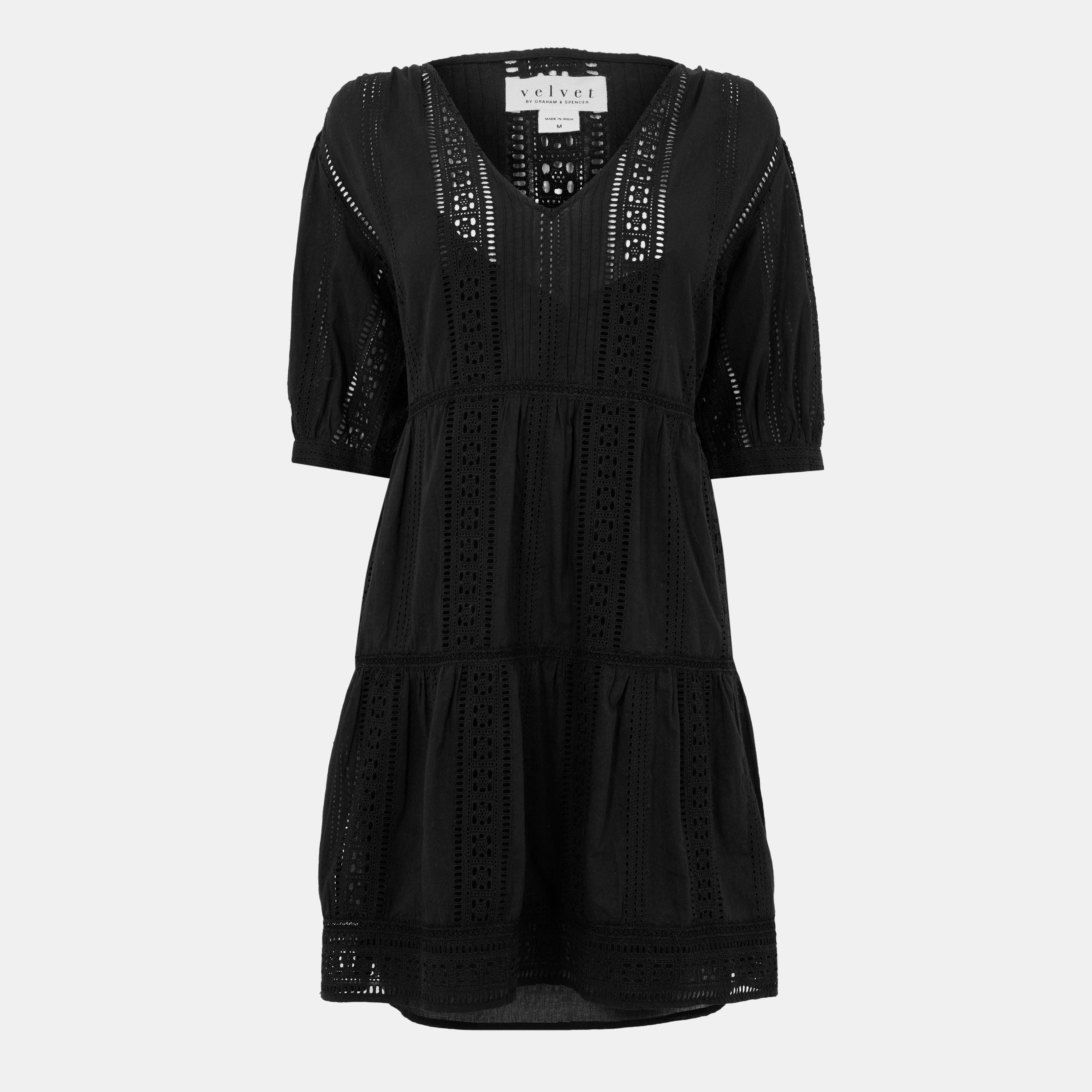 Black - Velvet by Graham and Spencer - Women's Embroidered Shift Dress - 1