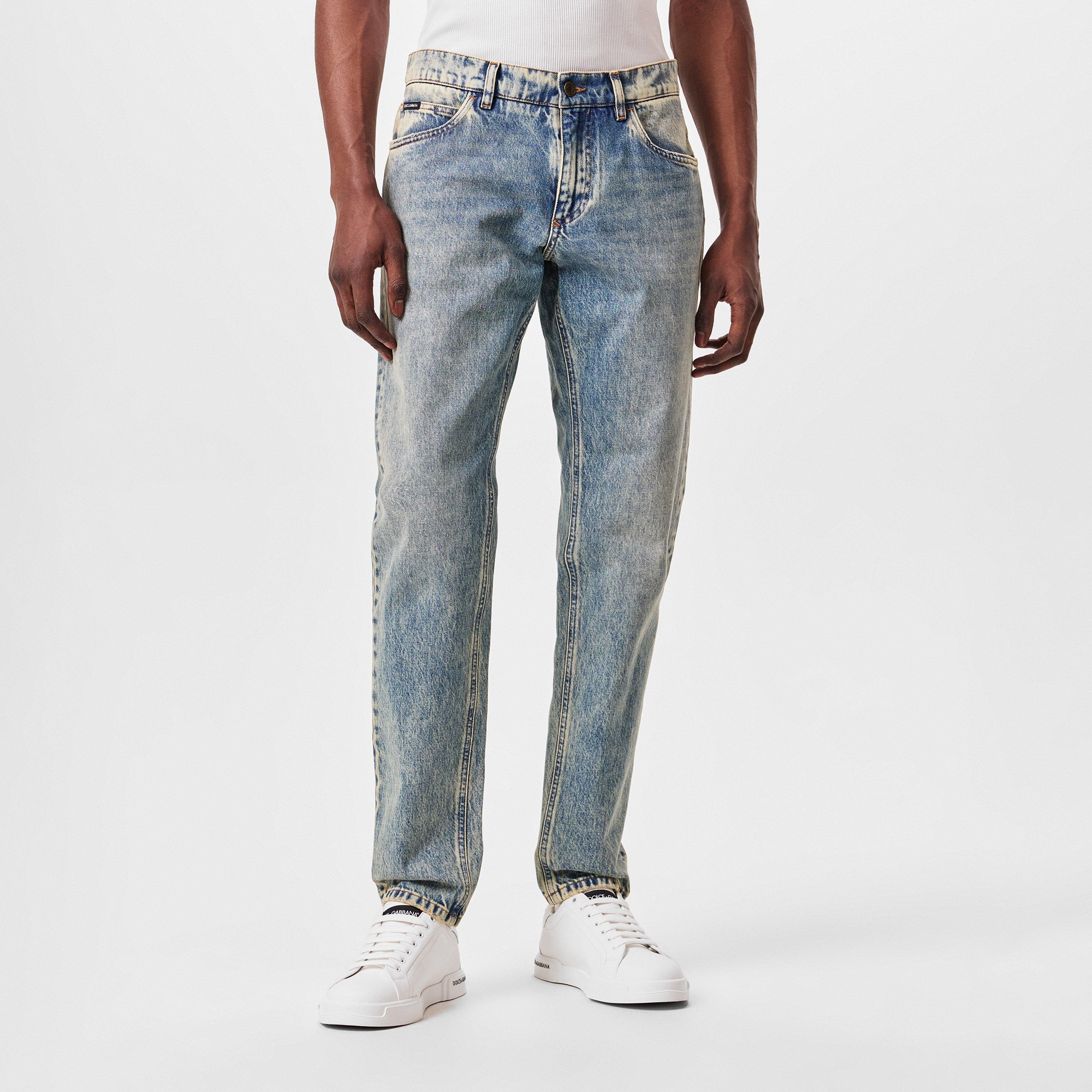 Jean Homme Blanc Peint - Dolce & Gabbana - Tailles US 38 à 41 - Coupe Classique Et Droite - Neuf Avec Étiquette