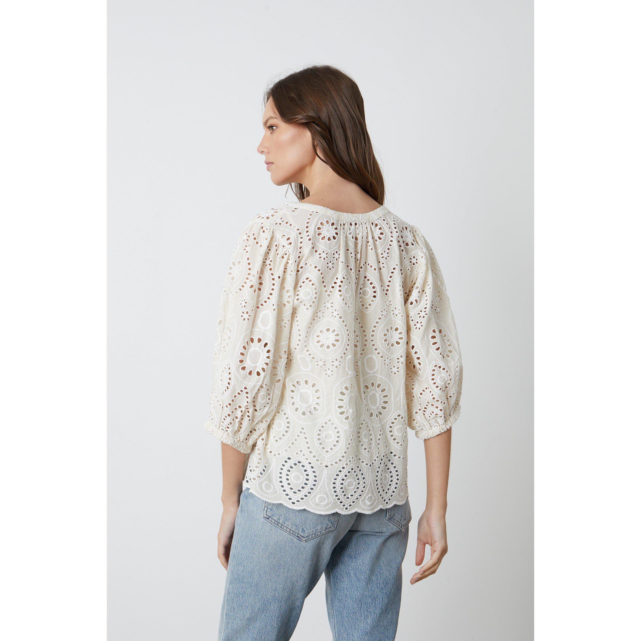 Ivory - Velvet by Graham and Spencer - Women's Regular Fit Eyelet T-Shirt - 2