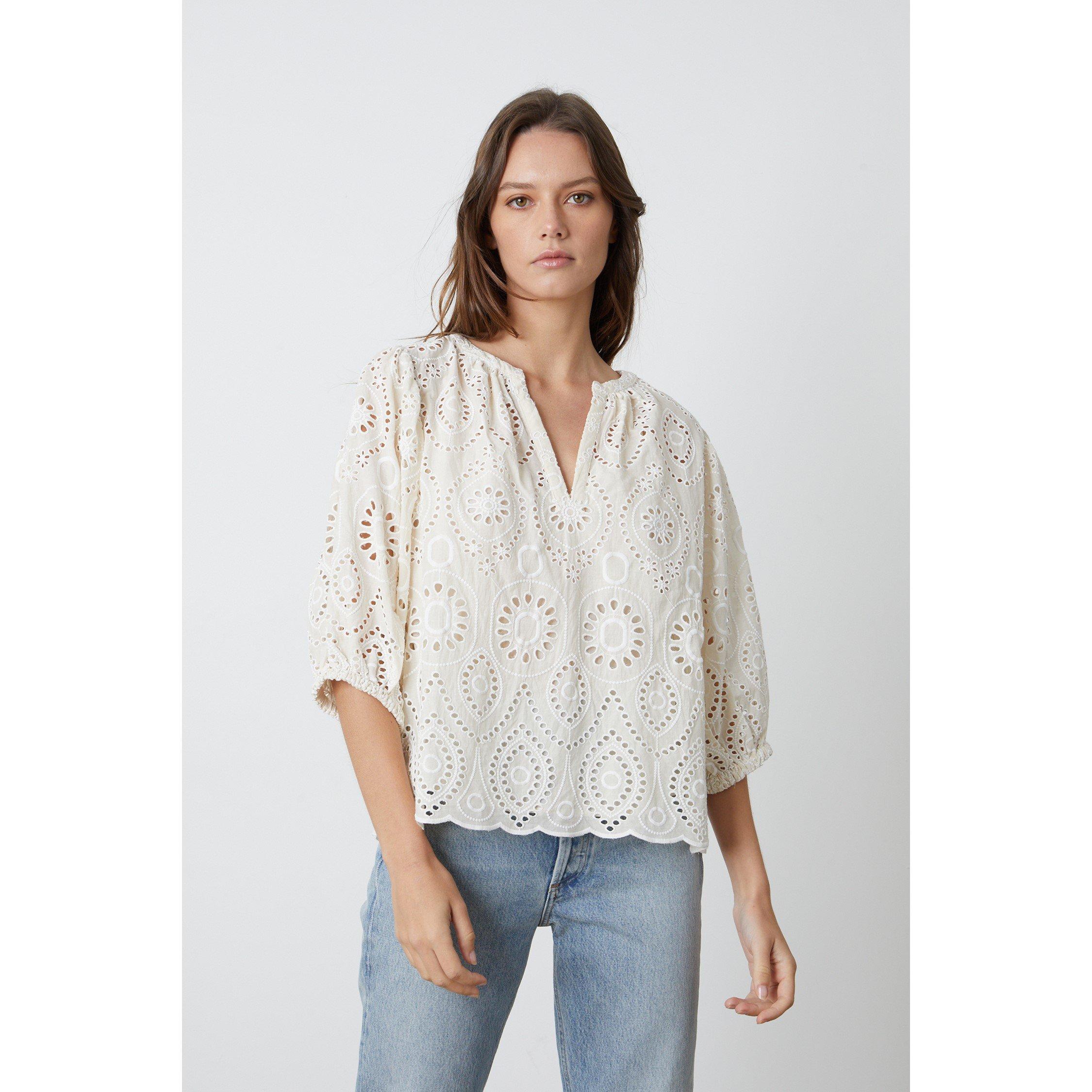 Ivory - Velvet by Graham and Spencer - Women's Regular Fit Eyelet T-Shirt - 3