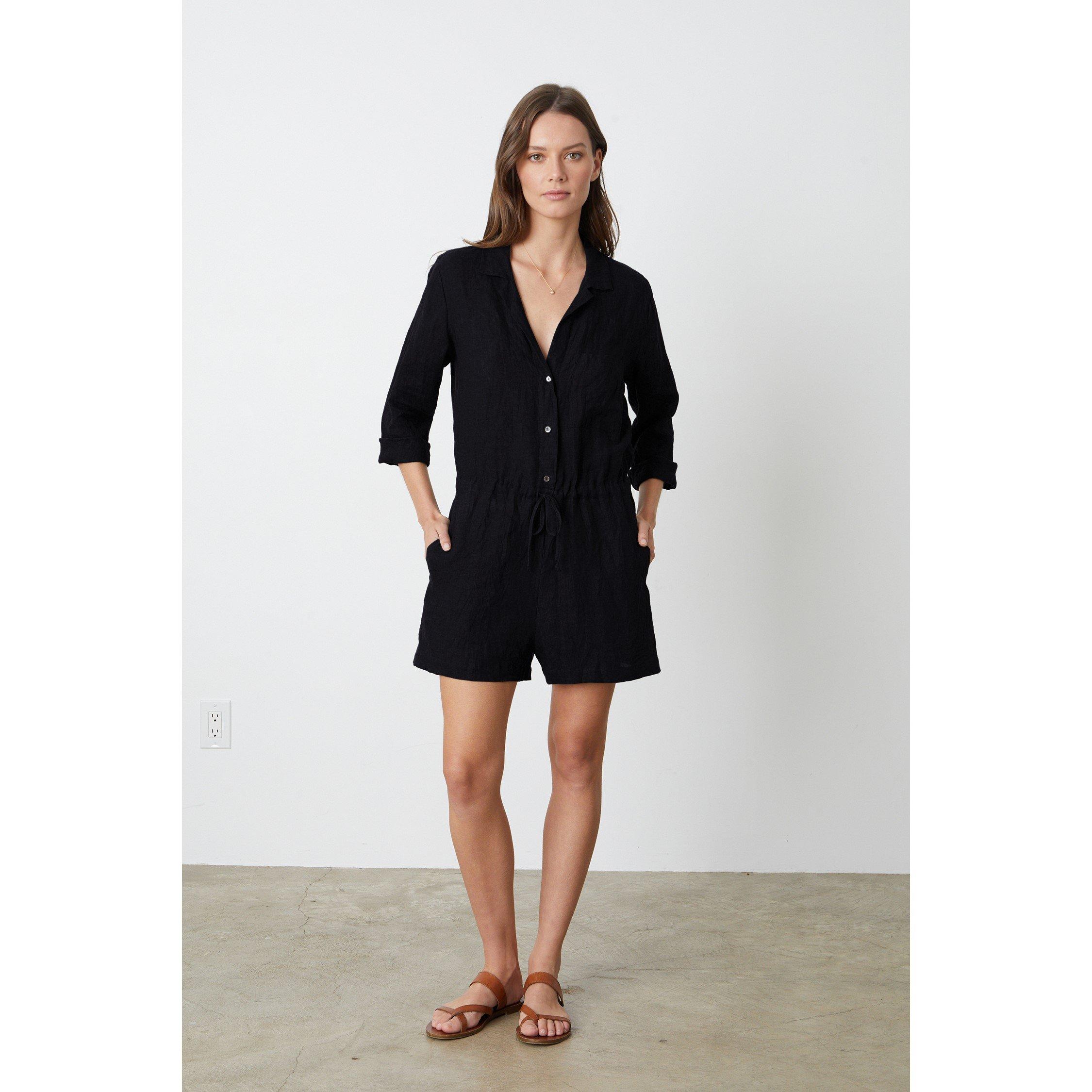 Black - Velvet by Graham and Spencer - Women's Linen Jumpsuit - 3