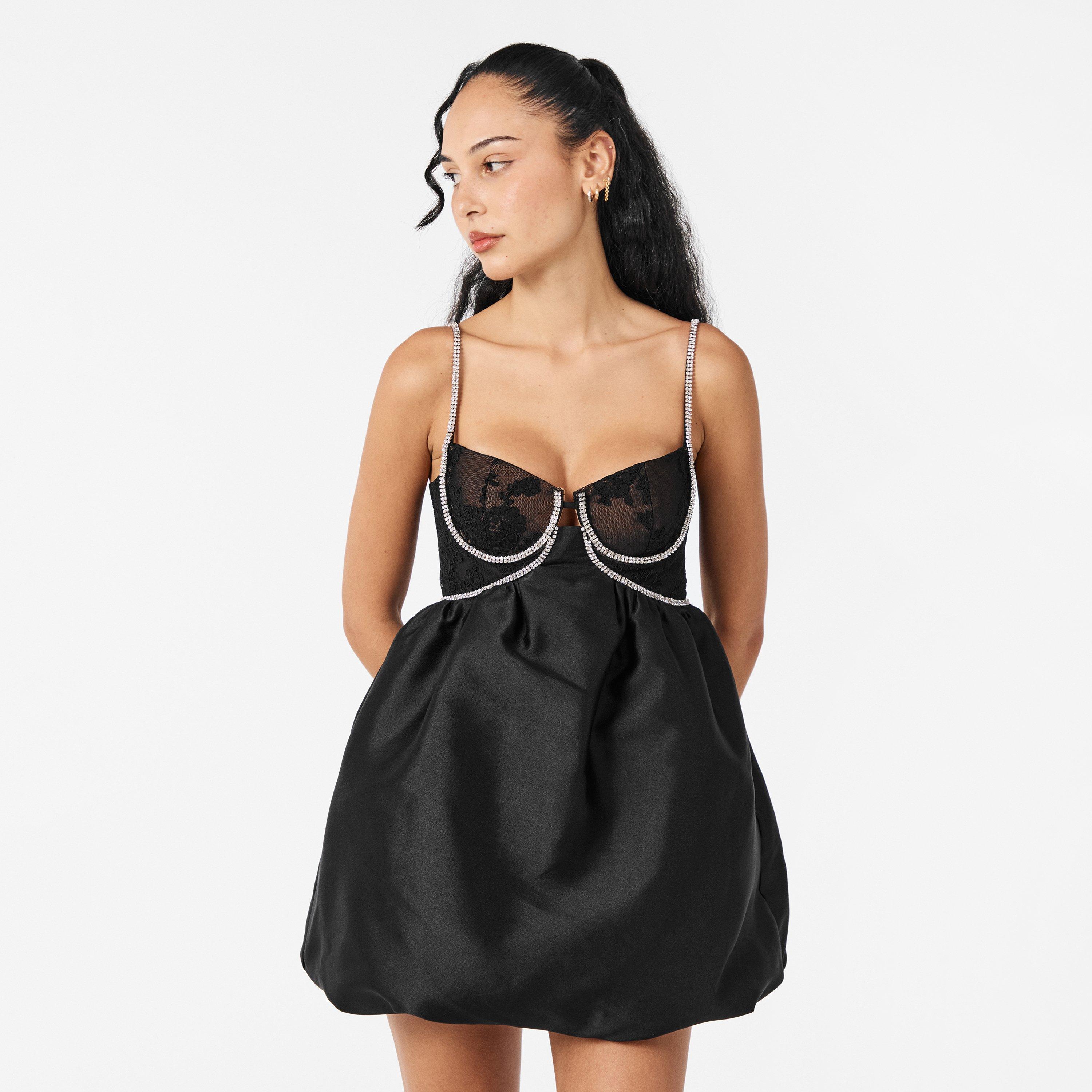 Black - Self Portrait - Women's Taftta Diamant Mini Dress - 3