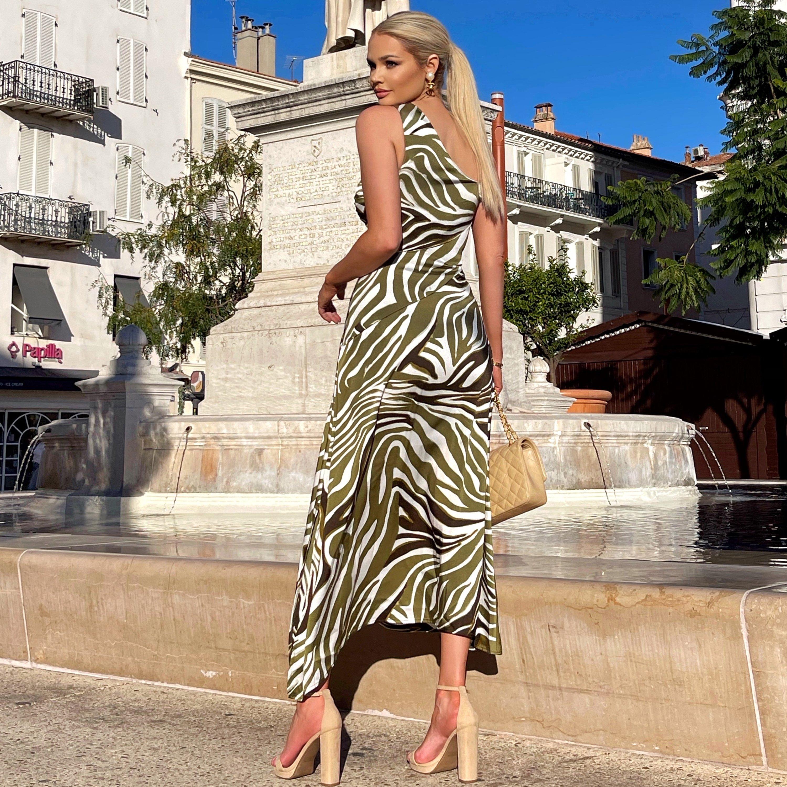 Olive - AX Paris - Print Asymmetric Cut Out Midi Dress - 2