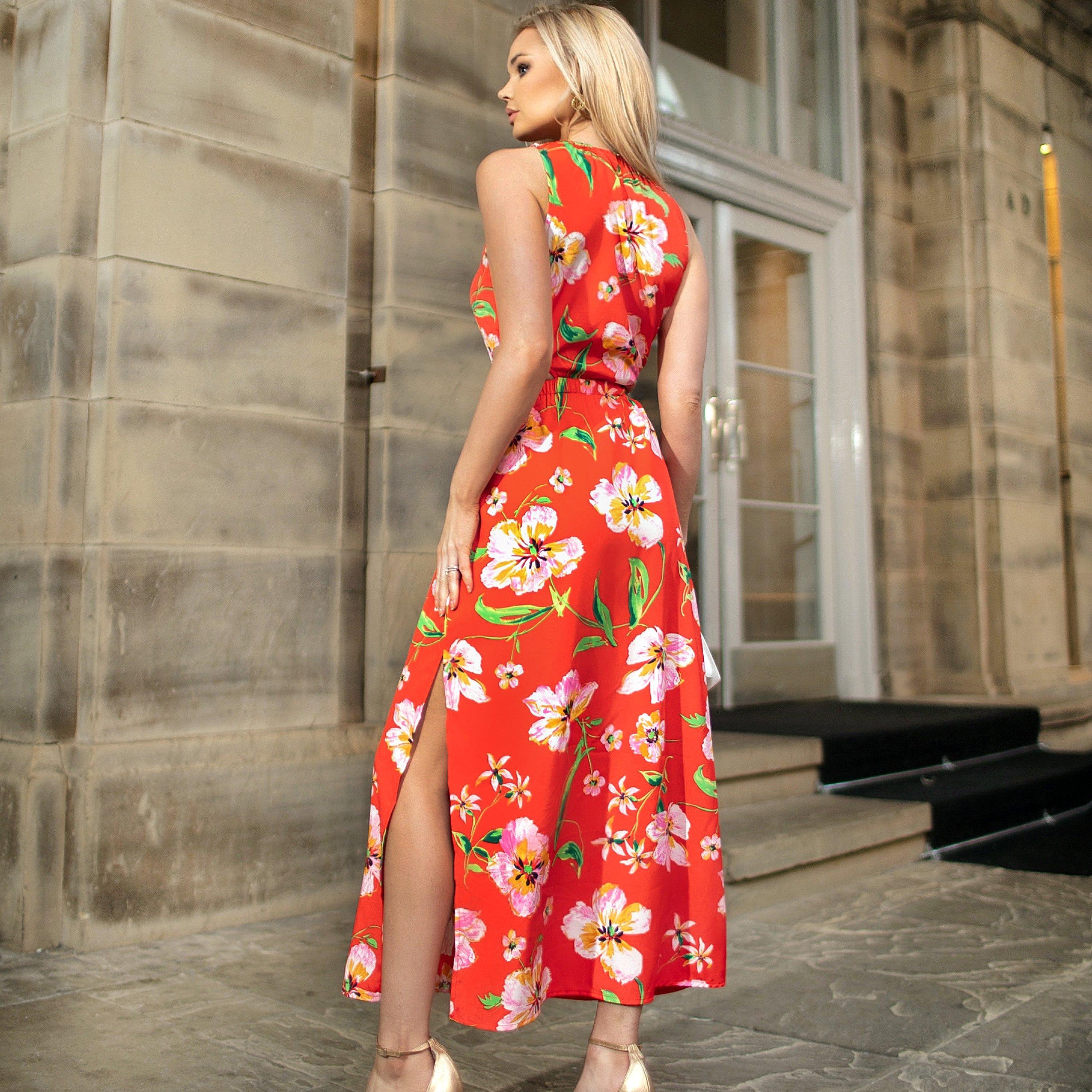 Orange - AX Paris - Floral Cut Out Waist Midi Dress - 2