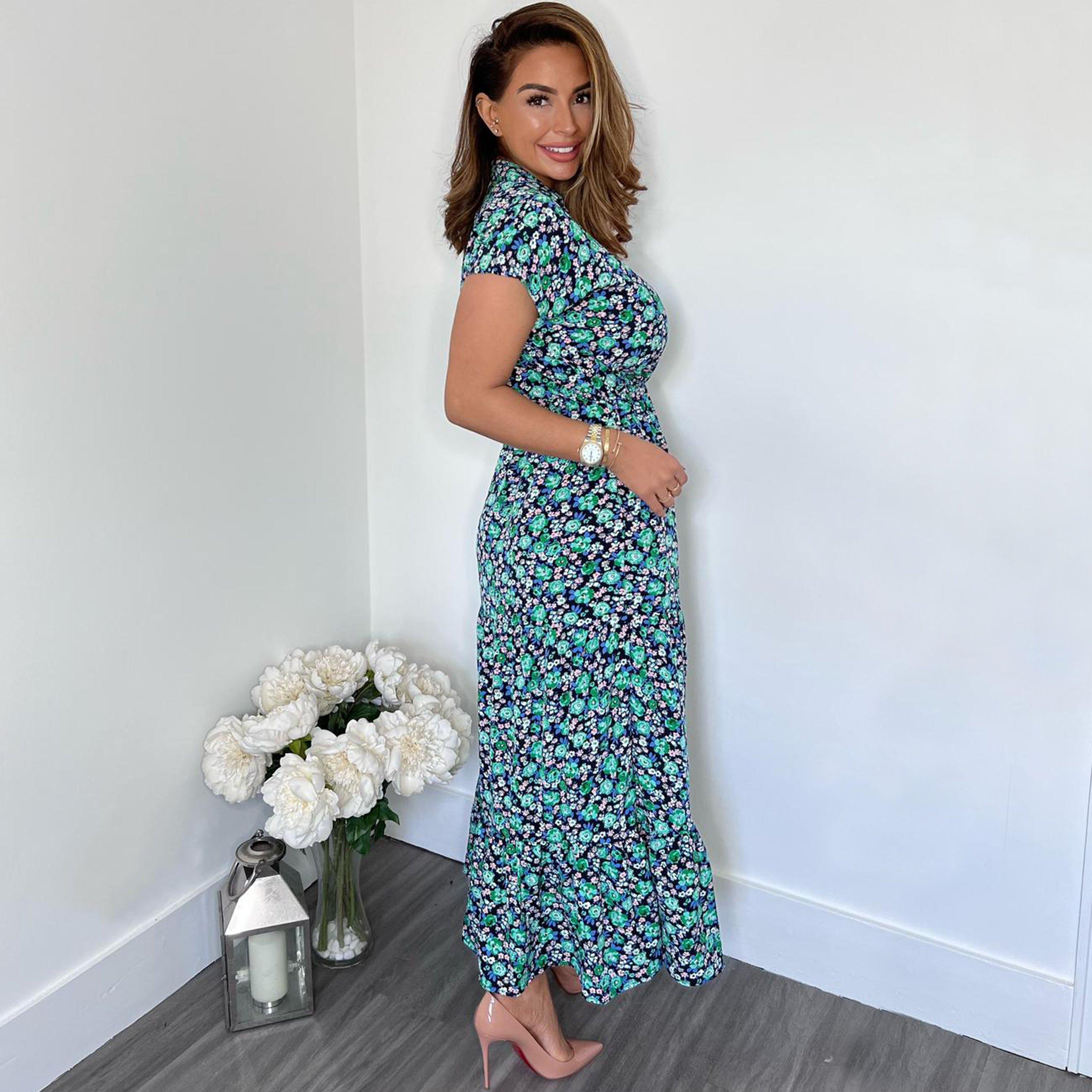 Navy - AX Paris - Floral Print Short Sleeved V-Neck Midi Smock Dress - 2