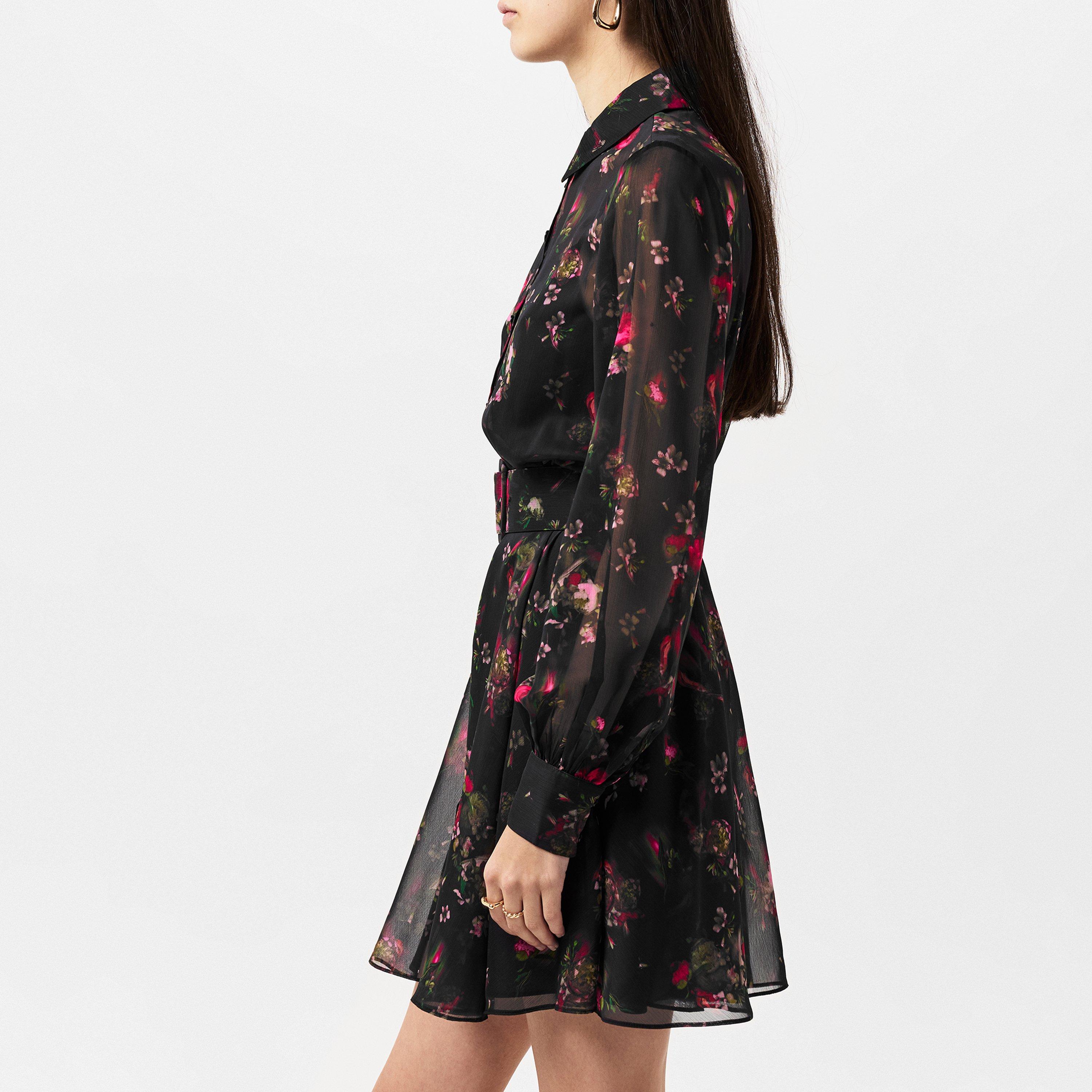 zwart - Ted Baker - Women's Collared Printed Button Down Mini Smock Dress - 2