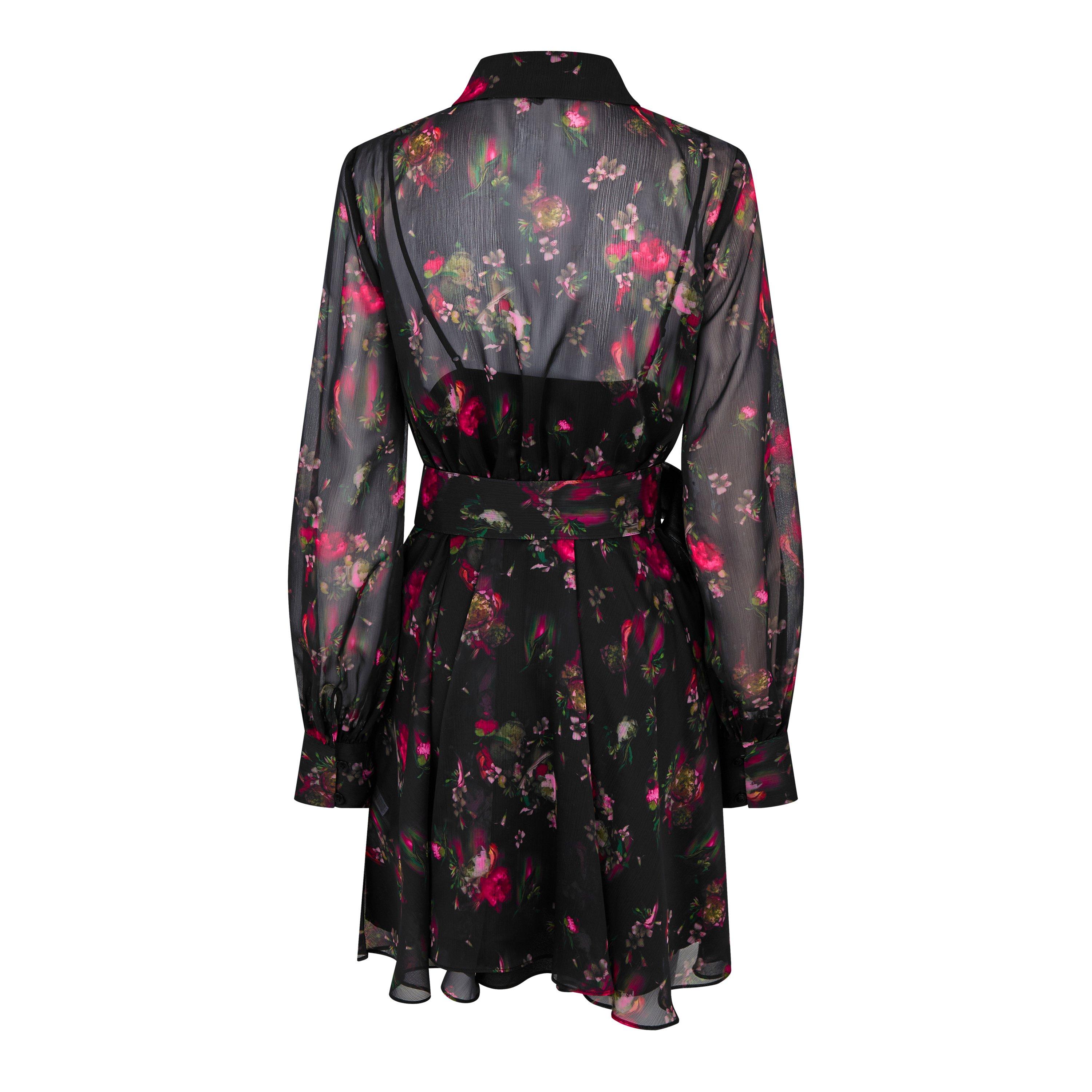 zwart - Ted Baker - Women's Collared Printed Button Down Mini Smock Dress - 6