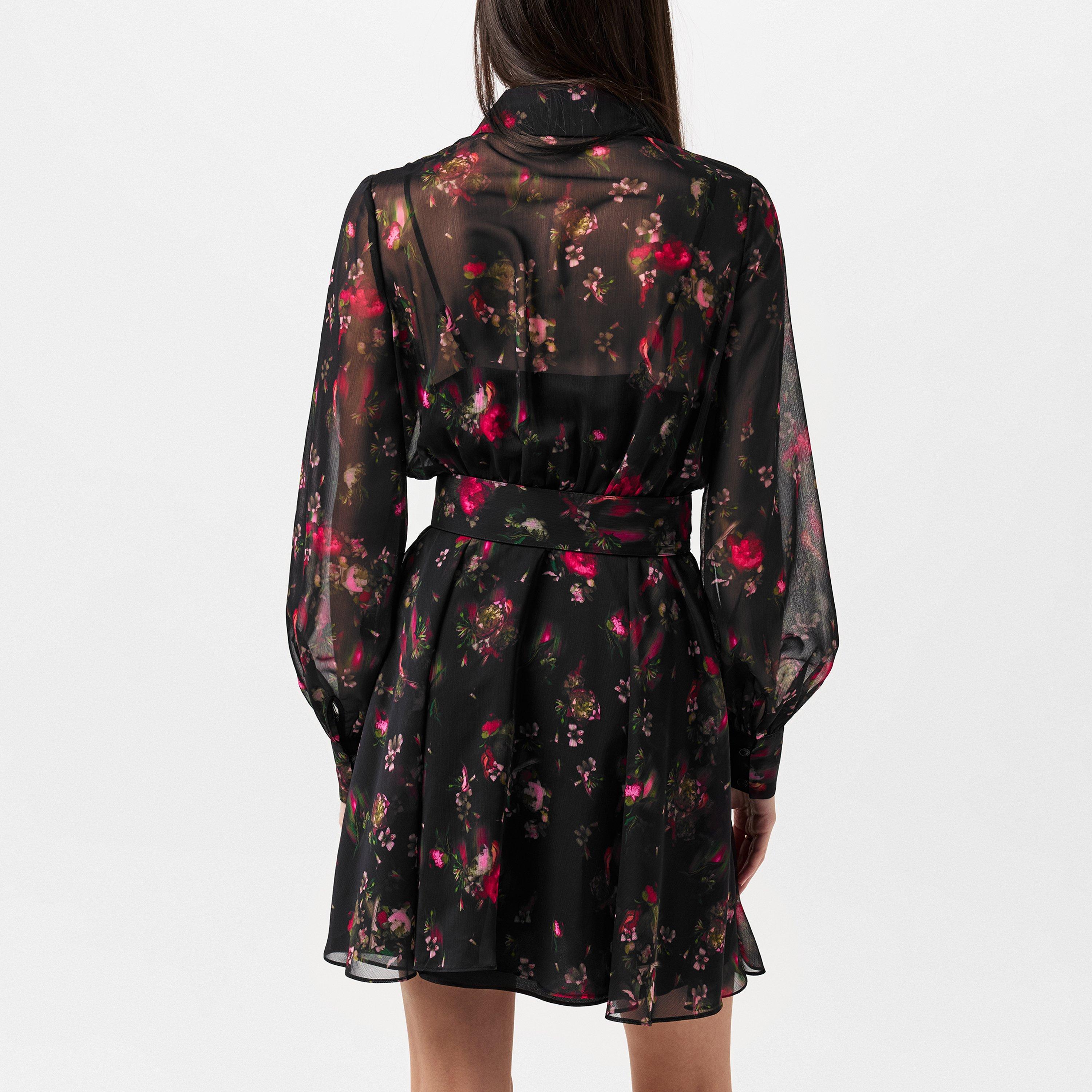 zwart - Ted Baker - Women's Collared Printed Button Down Mini Smock Dress - 3