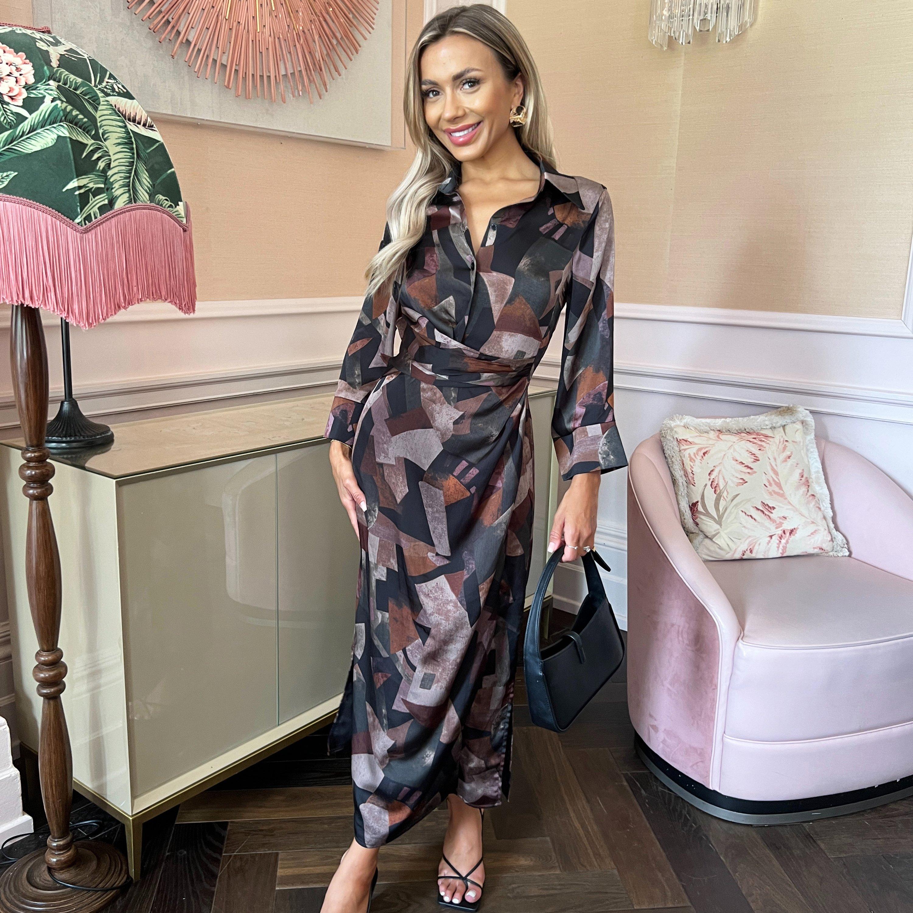 Multi - AX Paris - Multi Abstract Print 3/4 Sleeve Shirt Midi Dress - 1