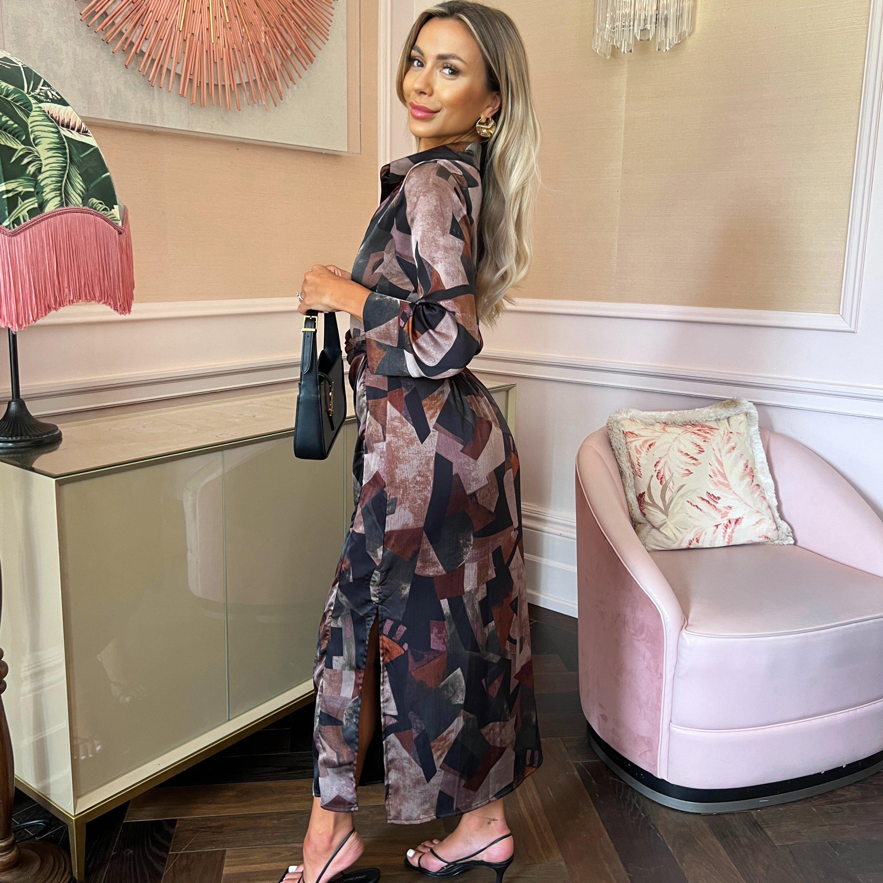 Multi - AX Paris - Abstract Print three quarter Sleeve Shirt Midi Dress - 4