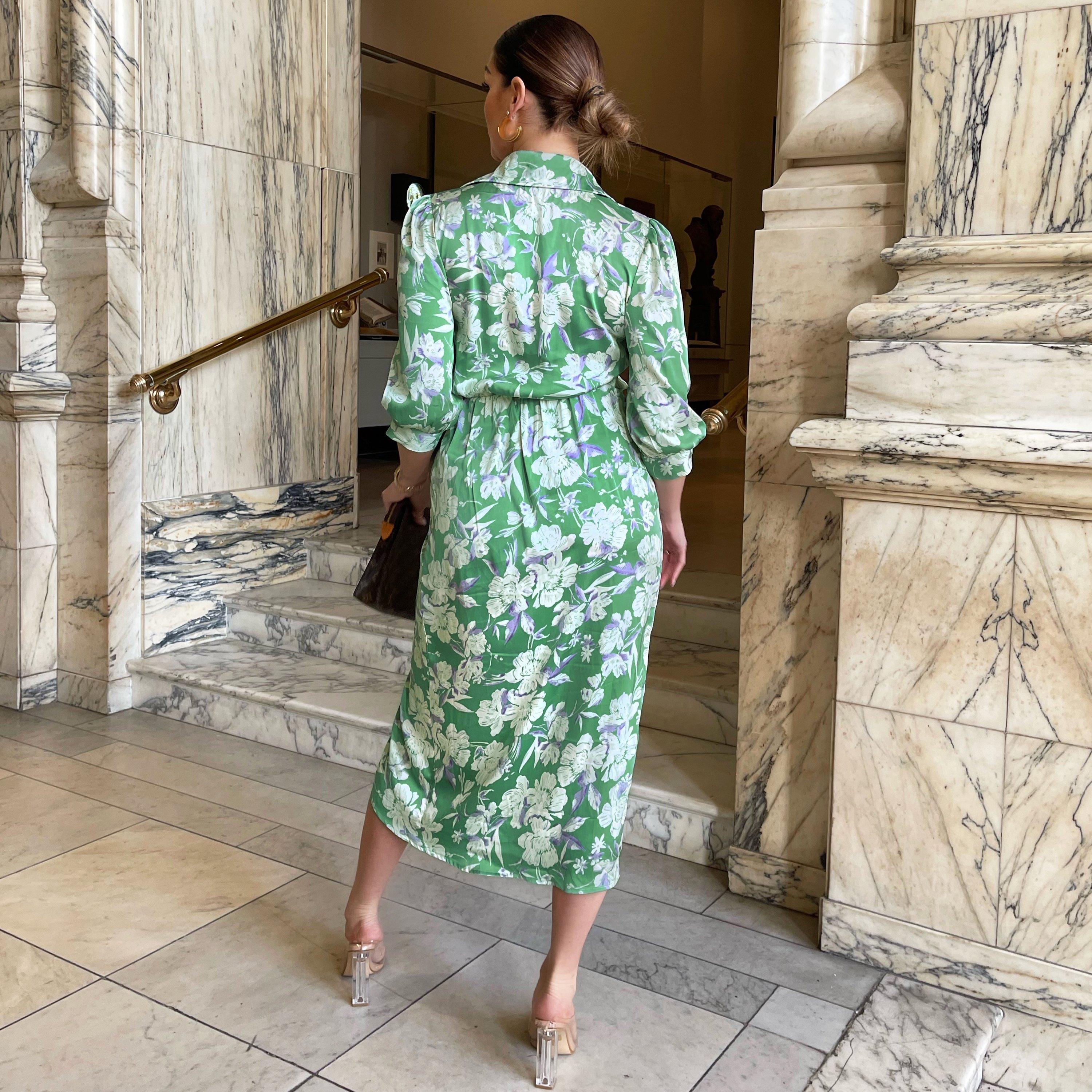 Green - AX Paris - Floral Wrap Shirt Midi Dress - 2