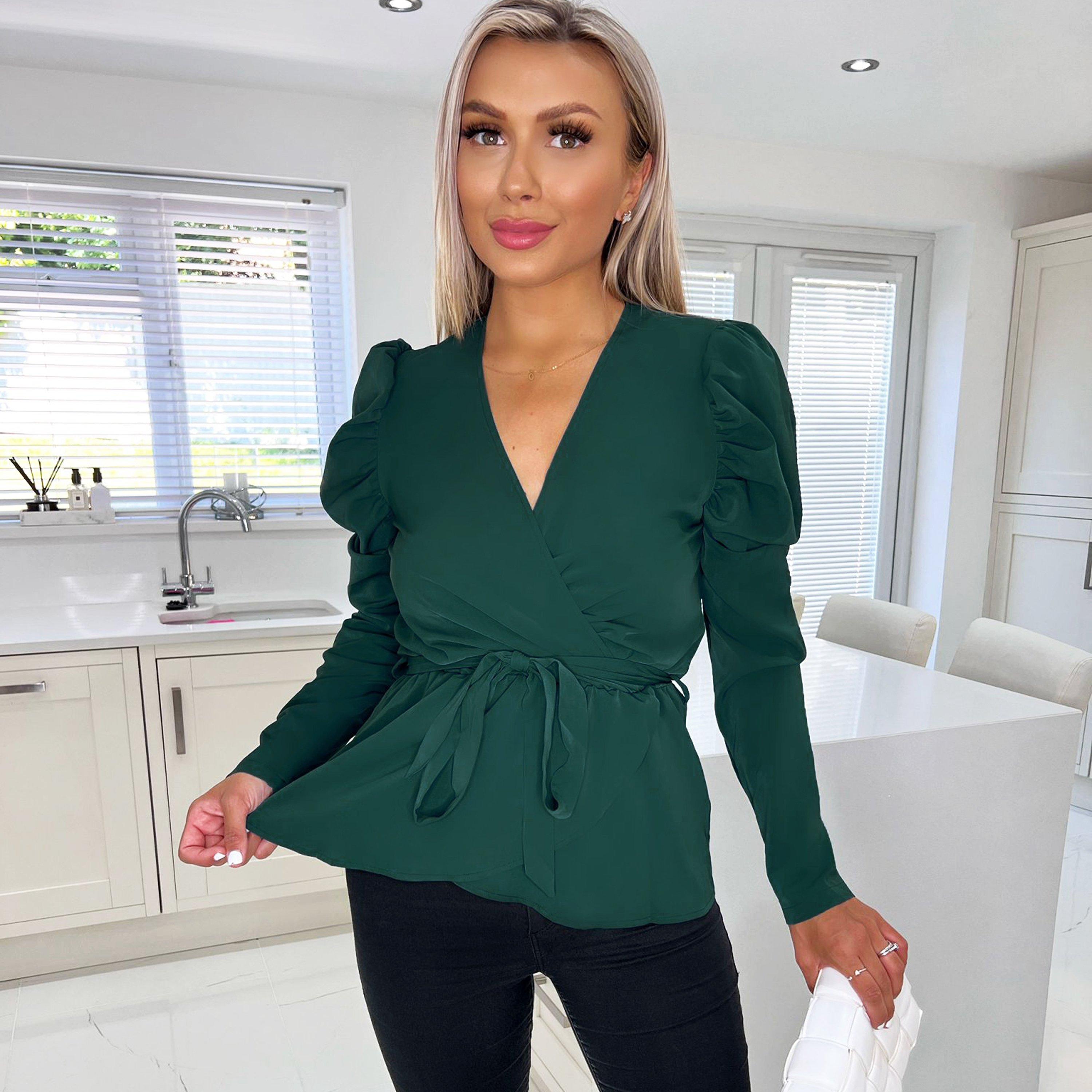 Teal - AX Paris - Belted Wrap Long Sleeve Top - 3