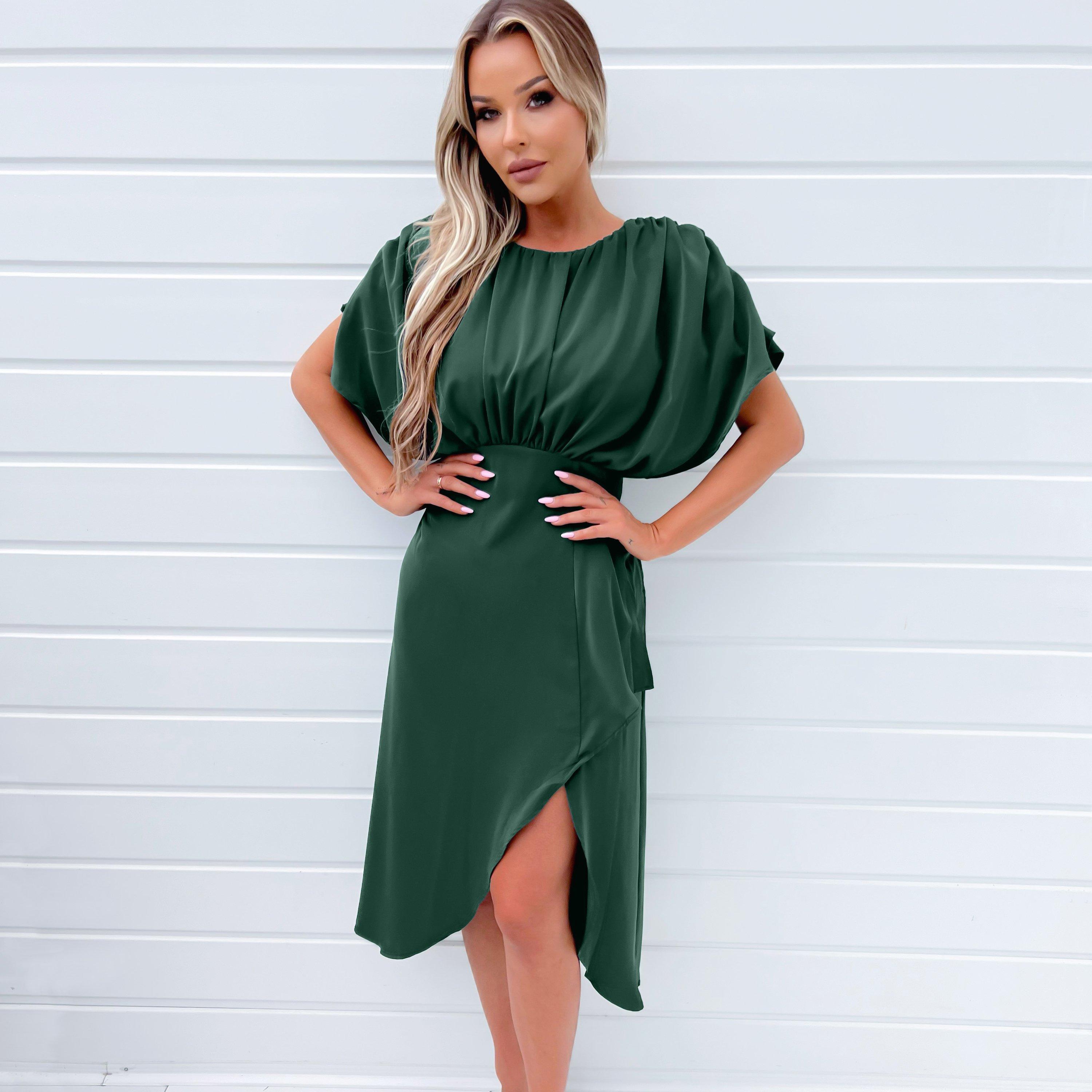 Teal - AX Paris - Teal Batwing Gathered Top Midi Dress - 1
