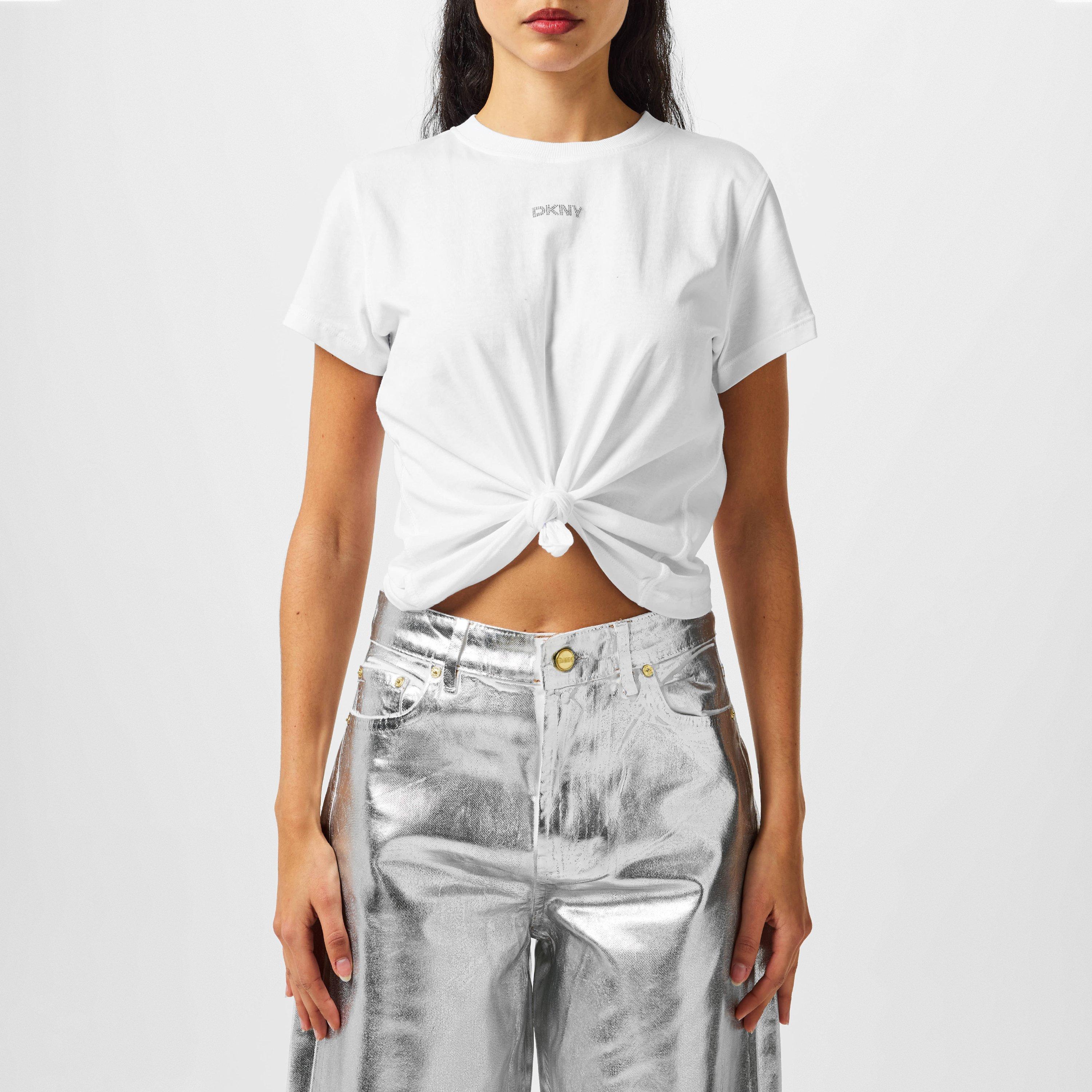 WHITE - DKNY - Women's Stud Logo Oversized T-Shirt - 1