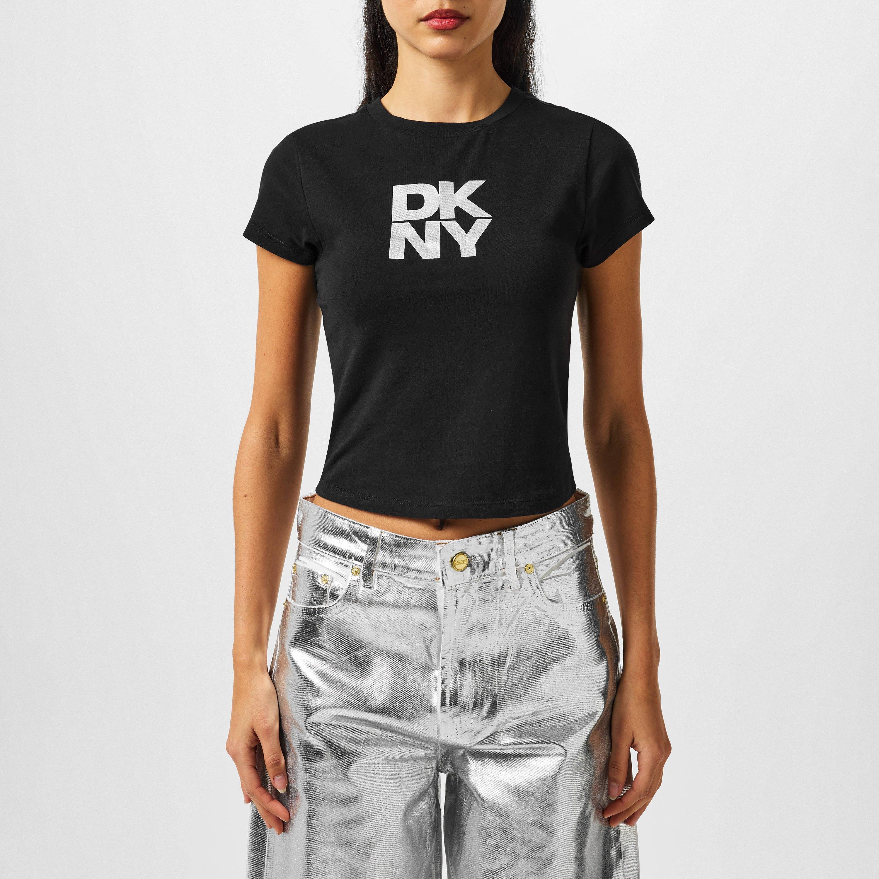 NEGRO/PLATA - DKNY - Women's Logo Crop Top - 1