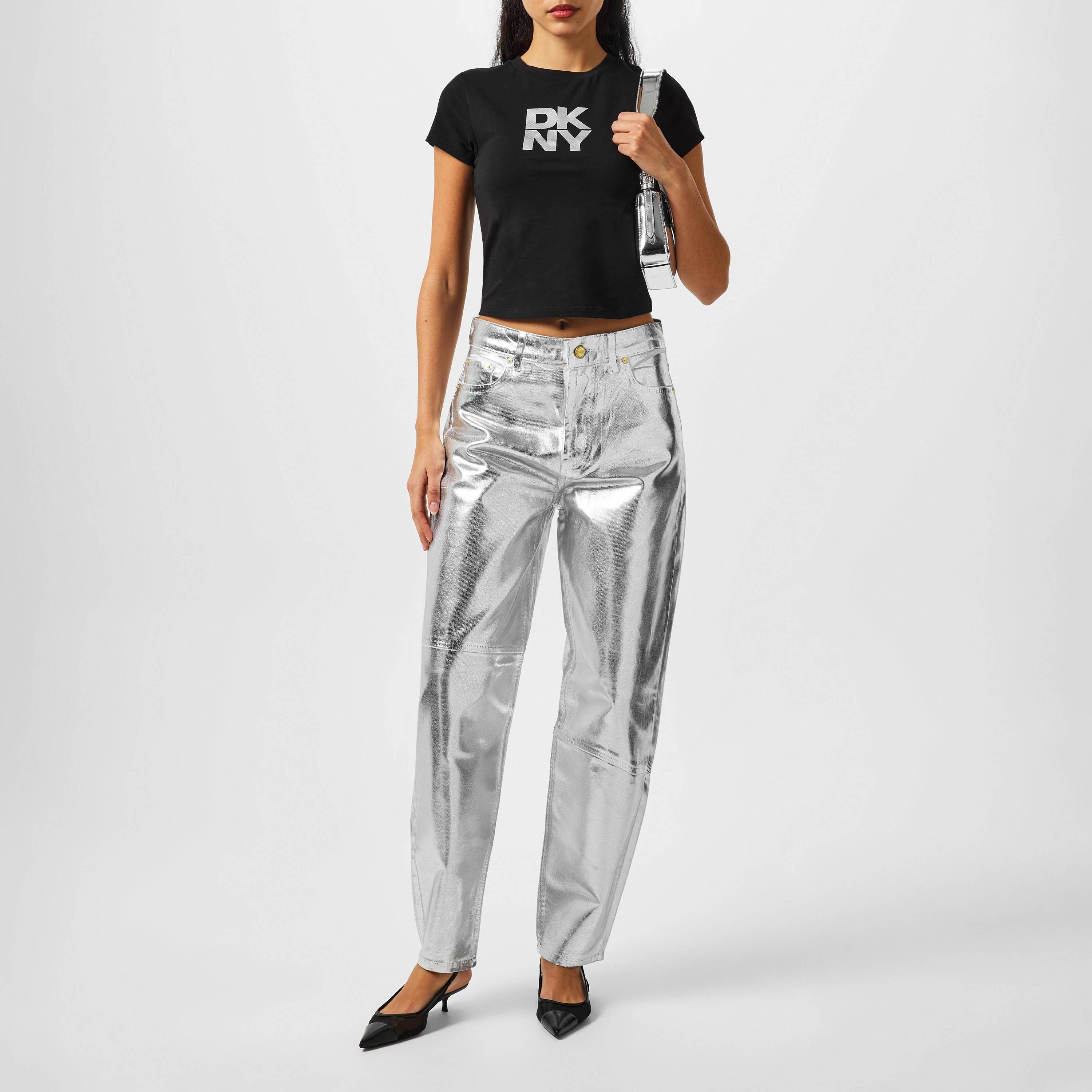 BLACK/SILVER - DKNY - Women's Logo Crop Top - 4