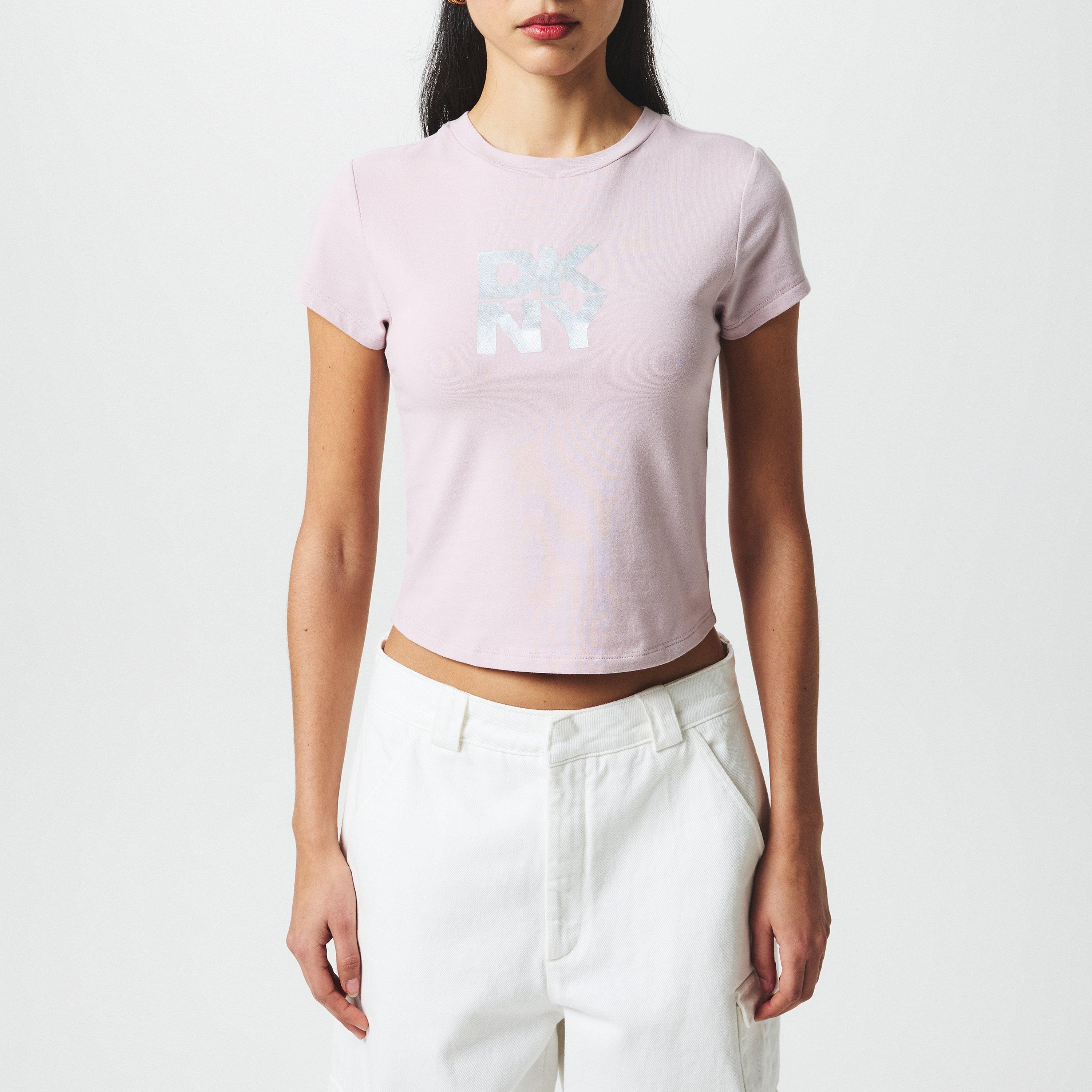 Dkny Women's Logo Crop Top - Allure/ Silver - 10 (S)