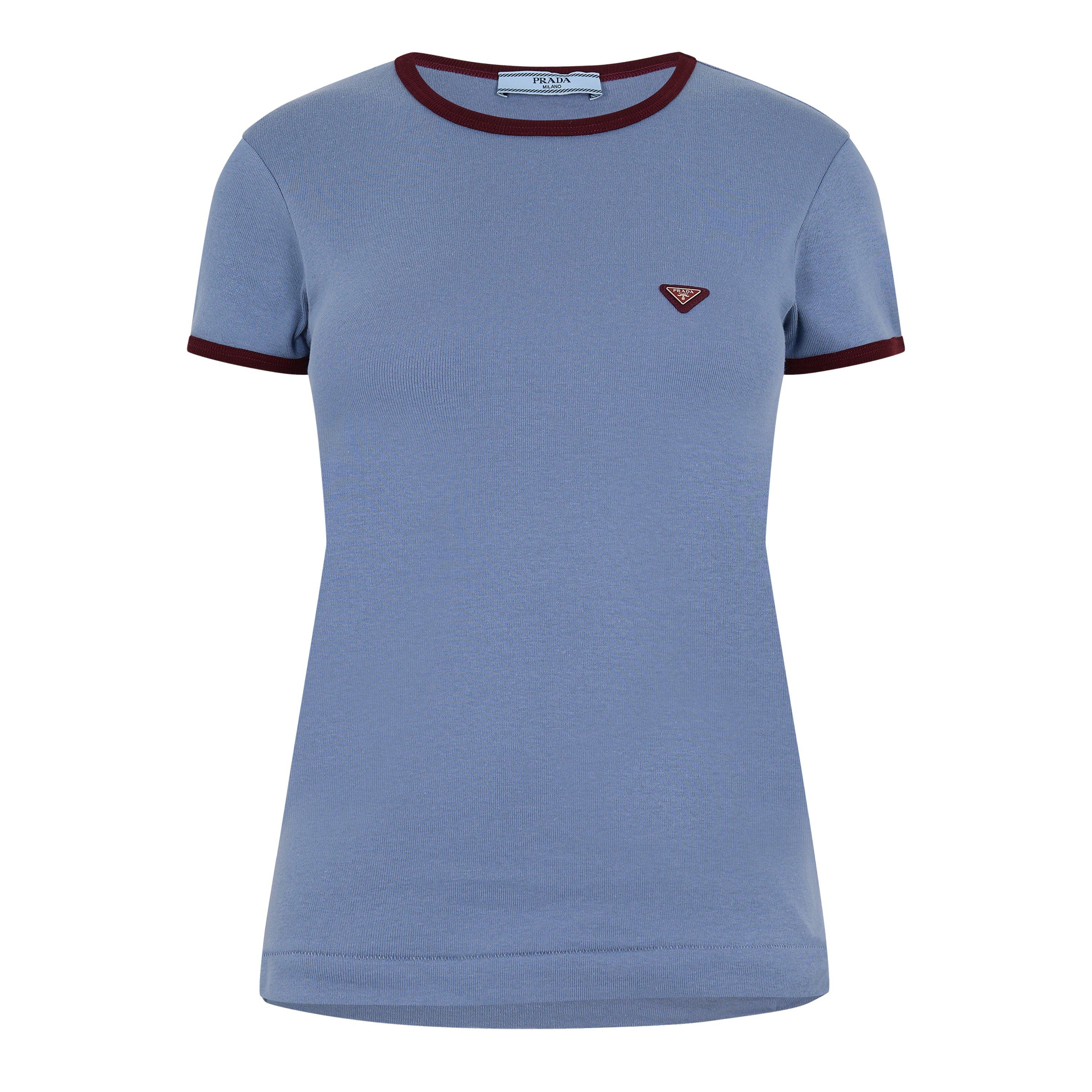 Prada Prada Cotton T-shirt - Avio/Bord - Size 42 (UK 10)
