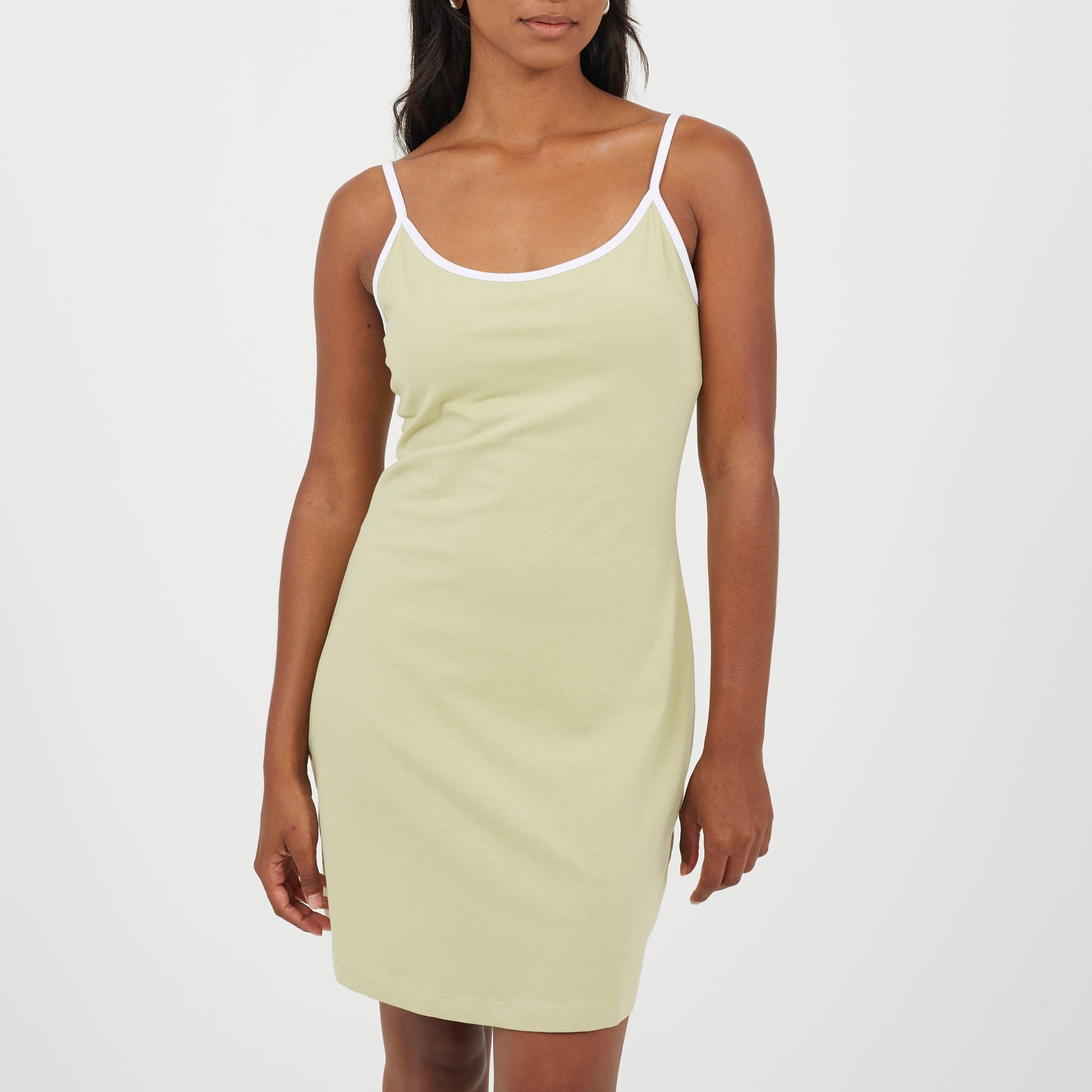 Brave Soul Women's Strappy Mini Dress With Contrast Trims - Green/White - 14 (L)