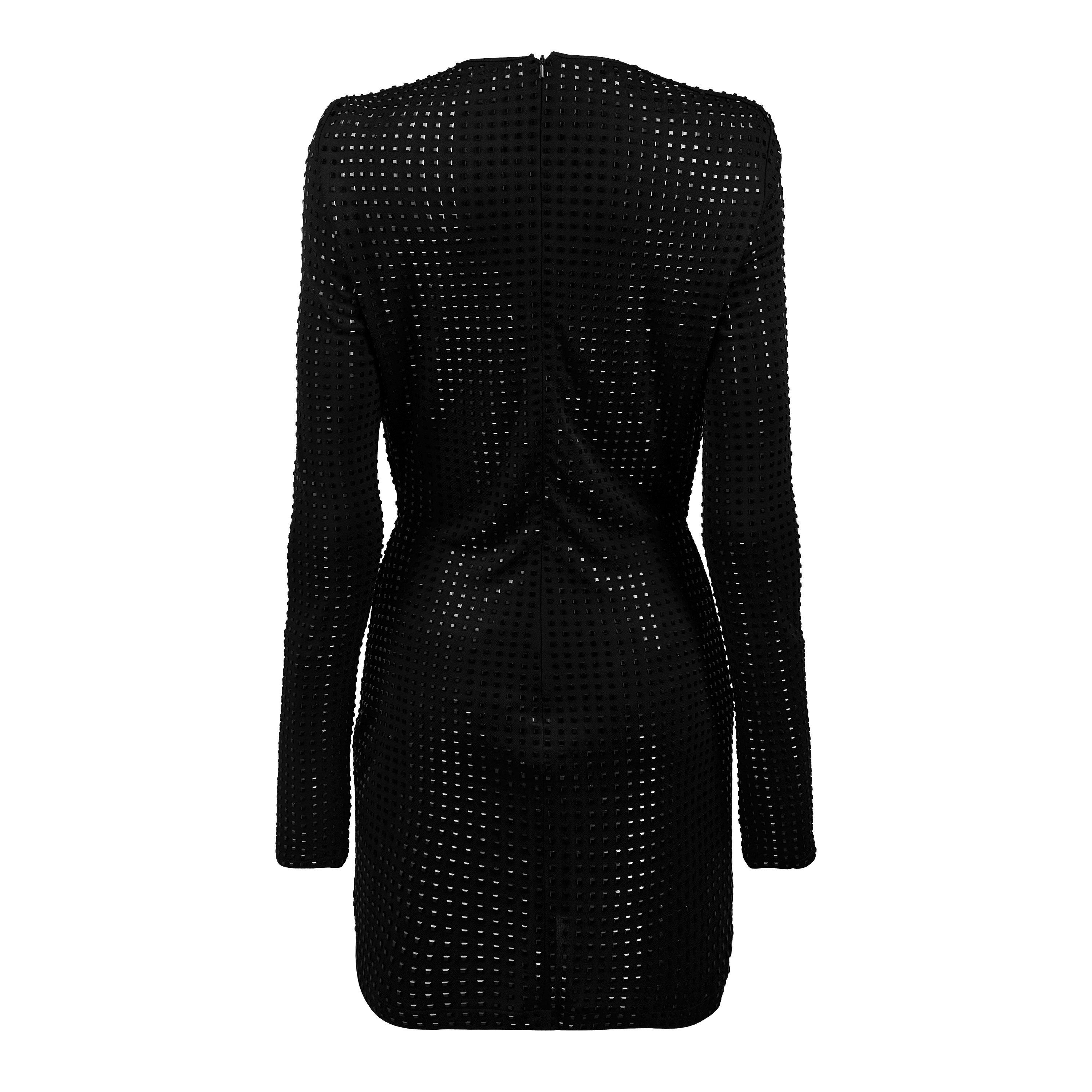Black/Black - David Koma - Crystal Cowl Neck Long Sleeve Mini Dress - 6
