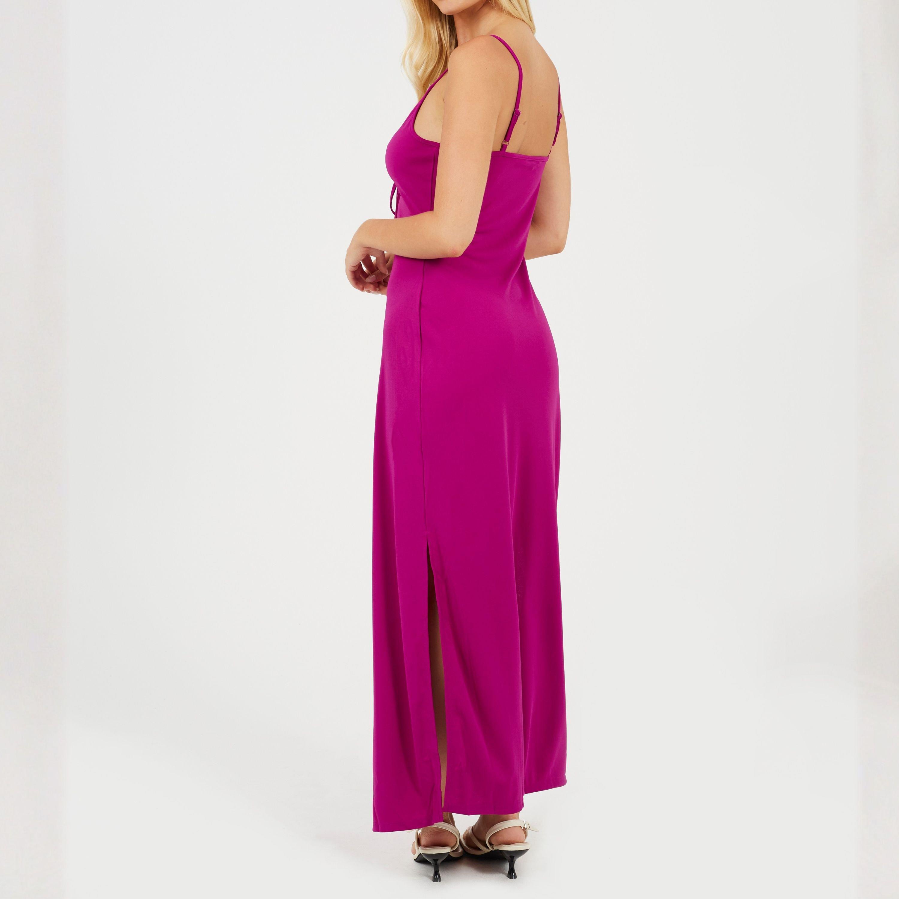 Dark Pink - Brave Soul - Womens Tie Front Cami Maxi Dress - 2