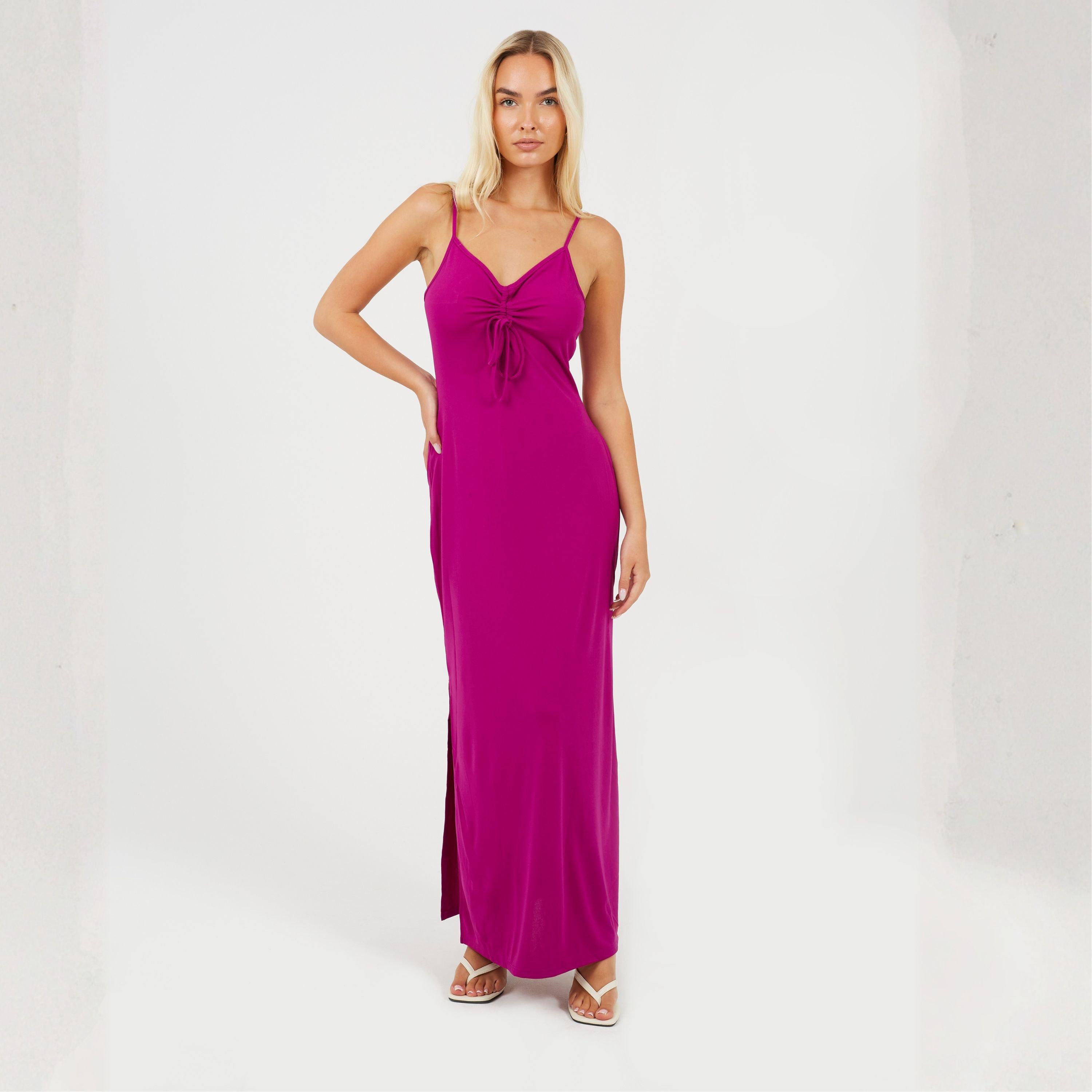 Dark Pink - Brave Soul - Womens Tie Front Cami Maxi Dress - 4
