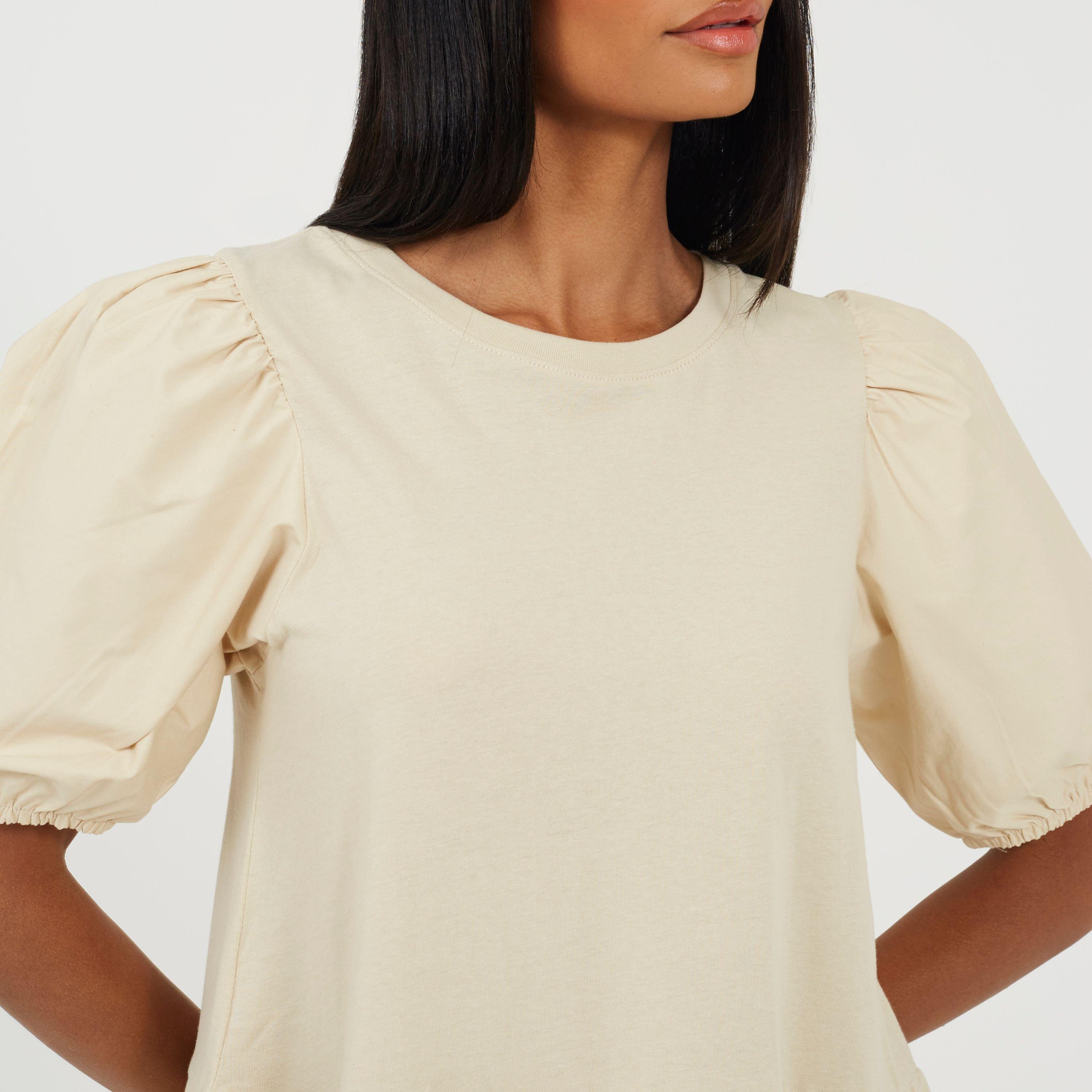 Stone - Brave Soul - Womens Puff Sleeve Crew Neck Mini Dress - 3