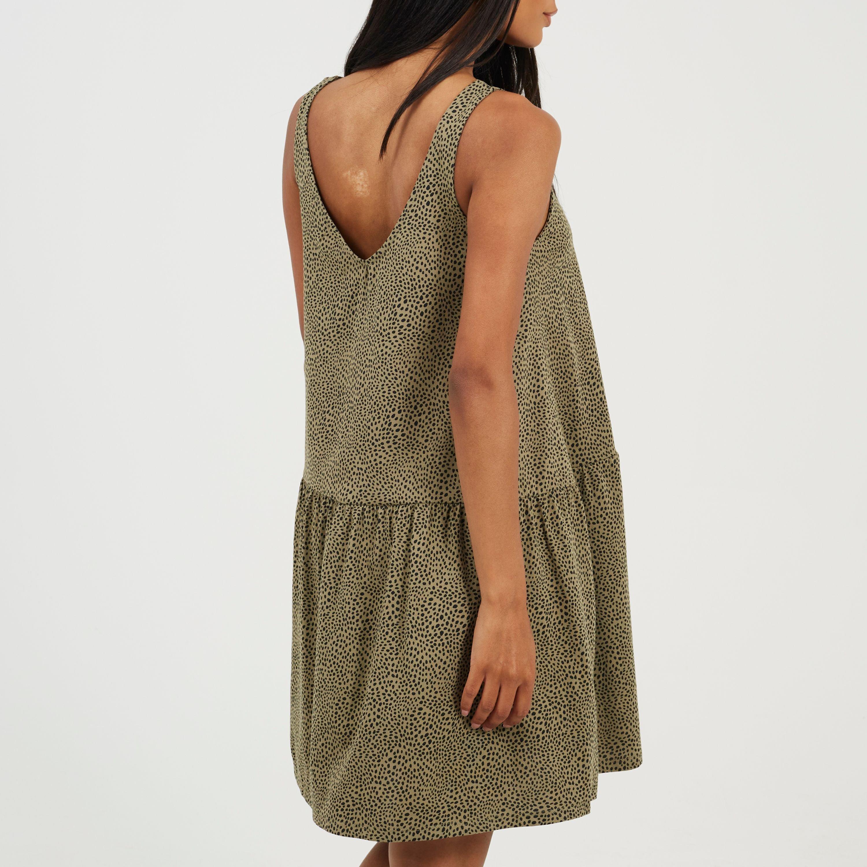 Khaki/Black - Brave Soul - Womens Sleeveless One Tier Mini Dress - 2