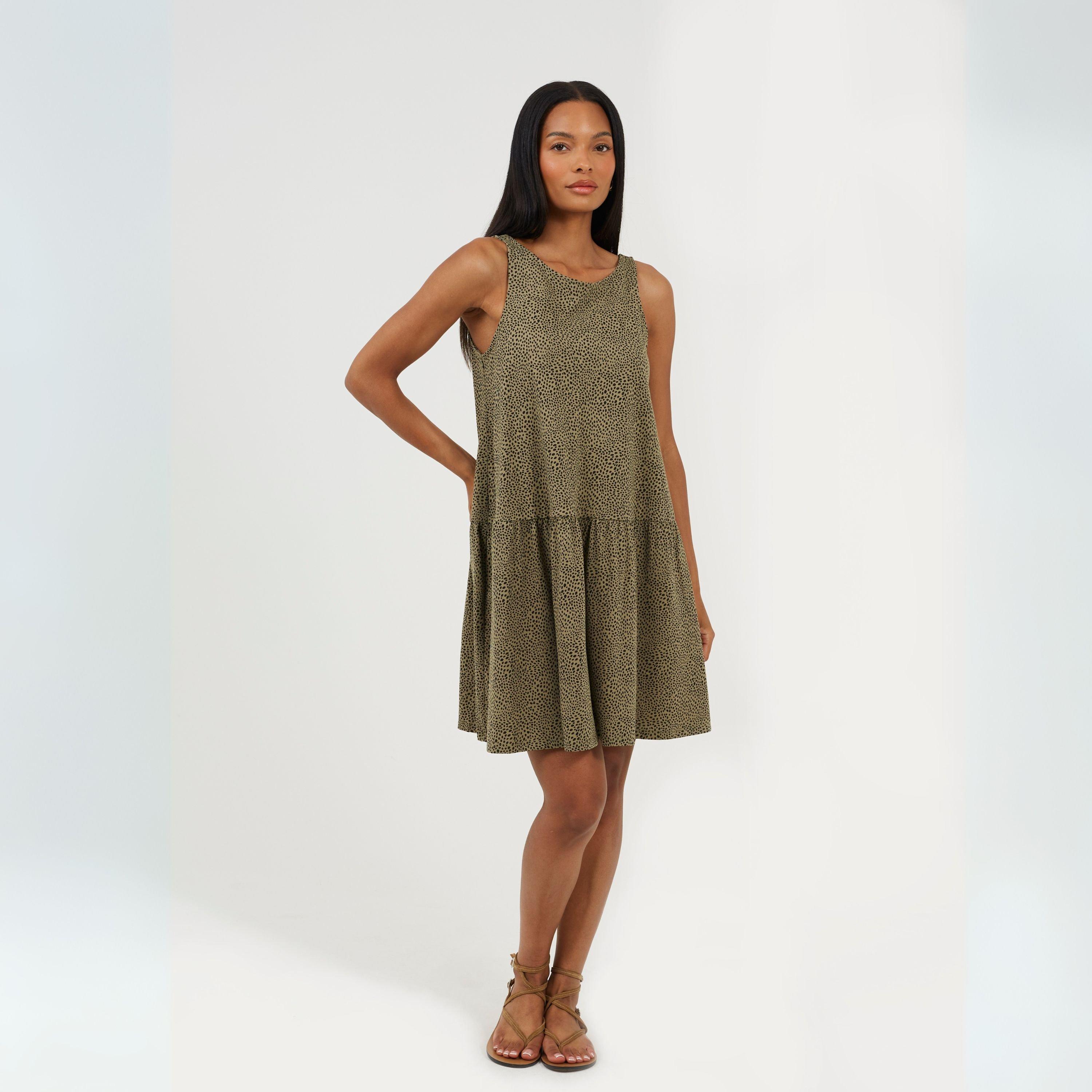 Khaki/Black - Brave Soul - Womens Sleeveless One Tier Mini Dress - 4
