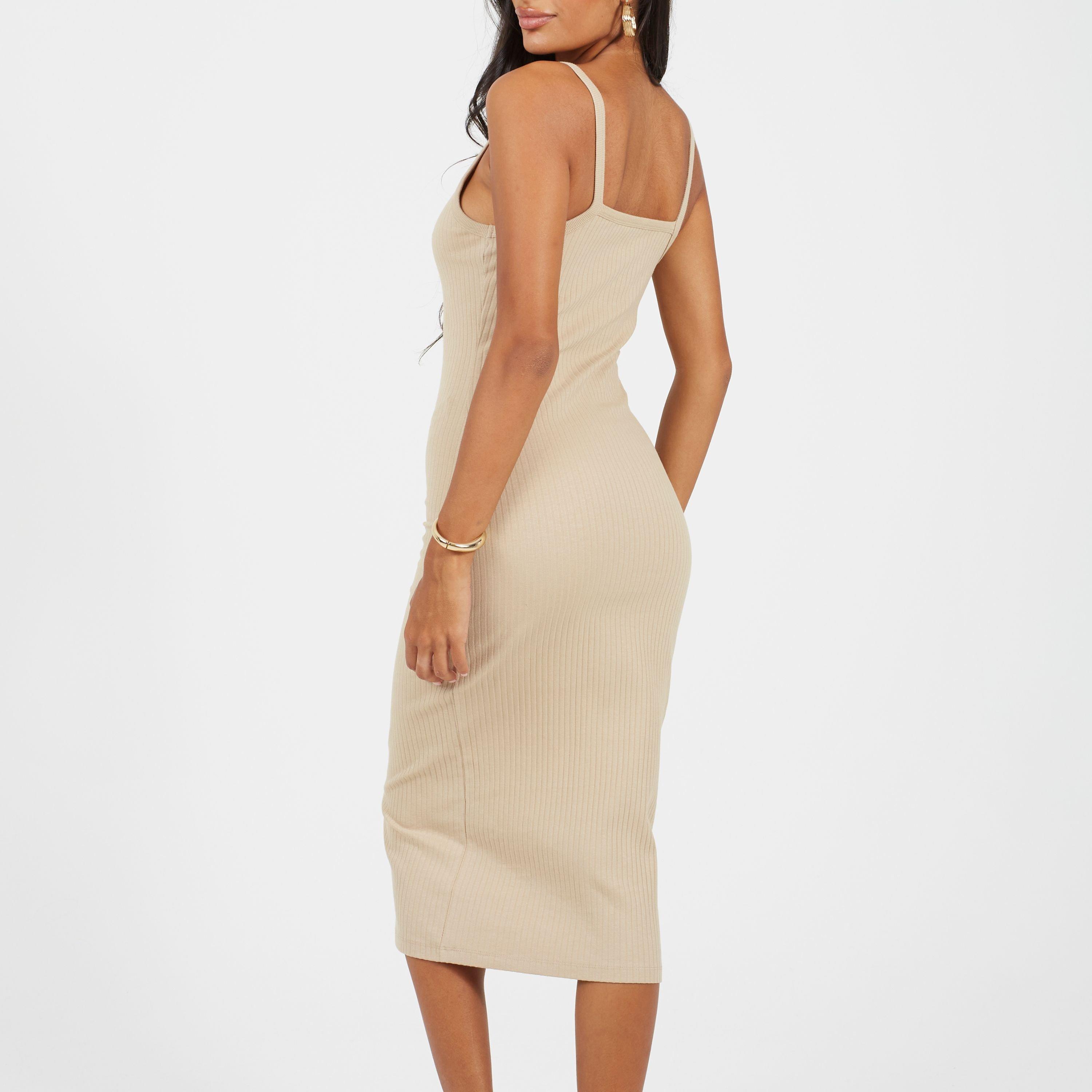 Stone - Brave Soul - Womens Jersey Bodycon Strappy Midi Dress - 2