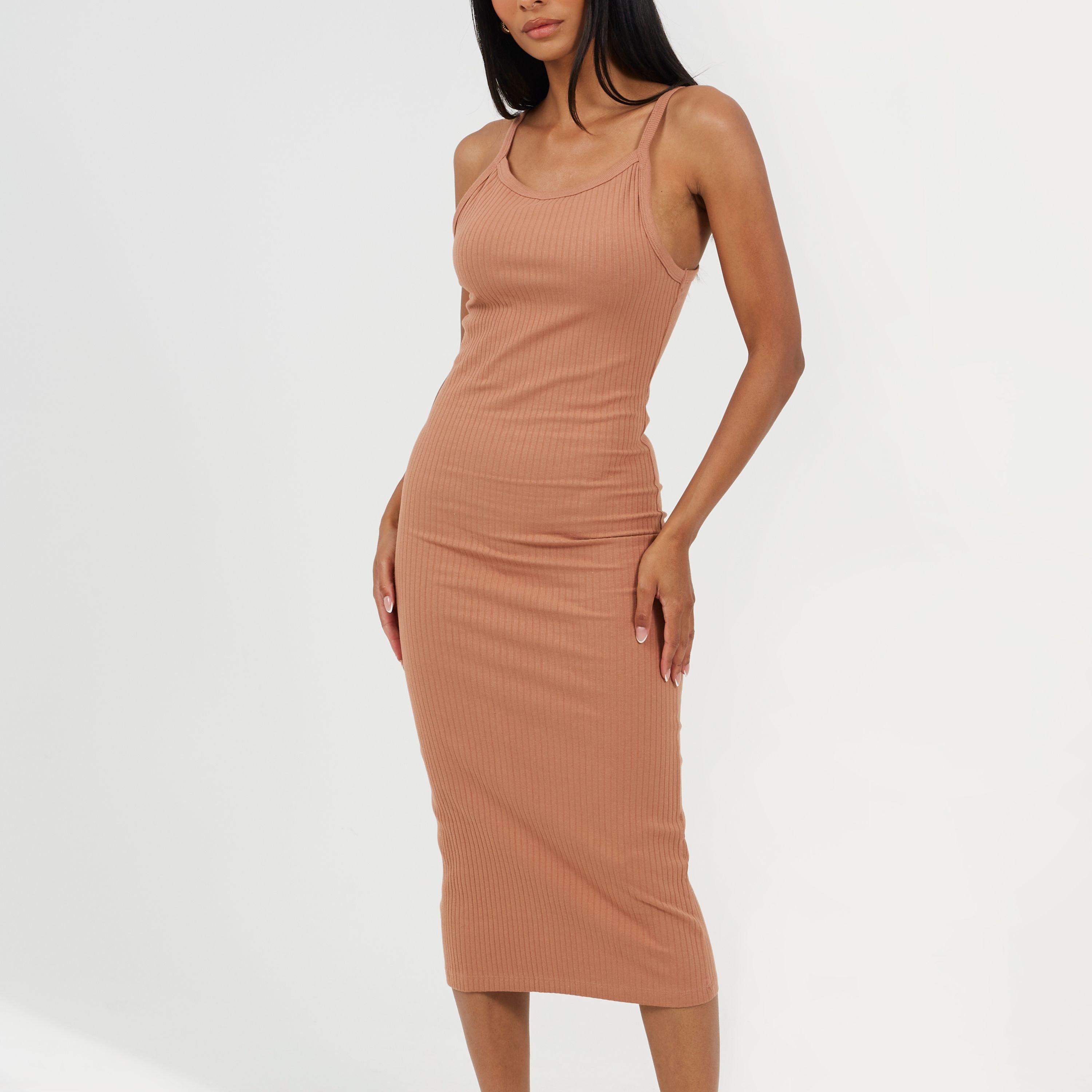 Brave Soul Women's Jersey Bodycon Strappy Midi Dress - Deep Taupe - 14 (L)
