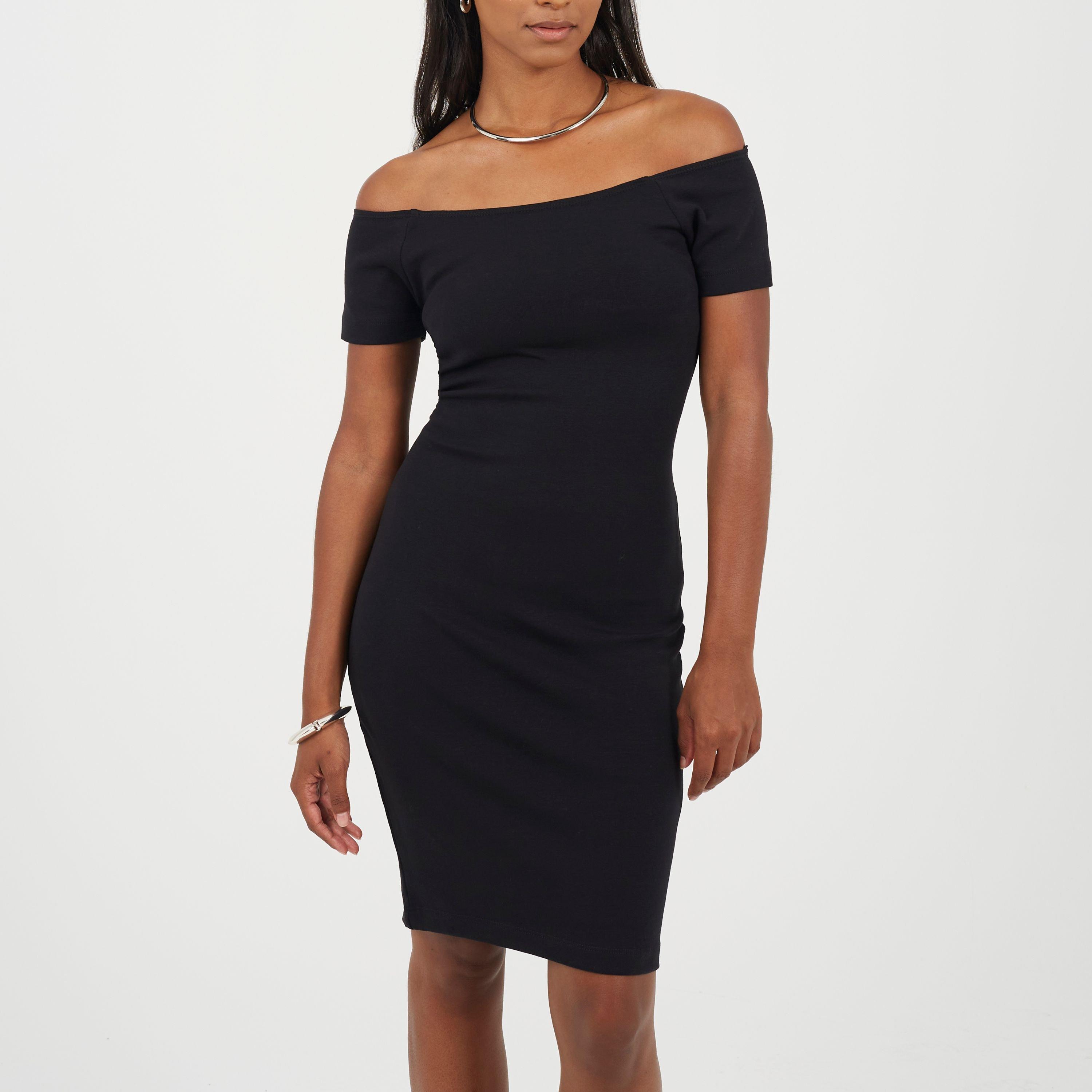 Brave Soul Women's Bardot Neckline Bodycon Dress - Black - 14 (L)
