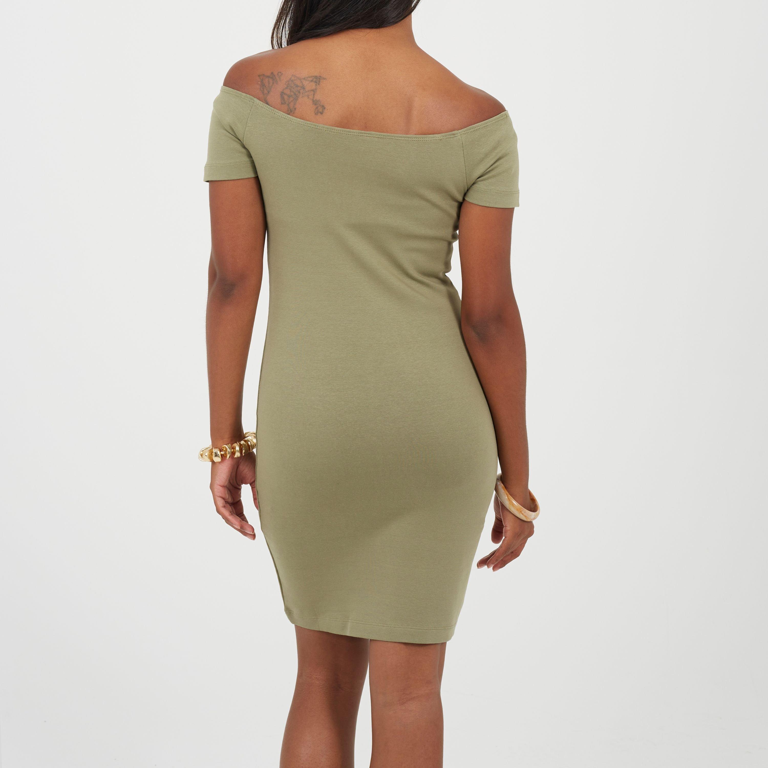 Khaki - Brave Soul - Womens Bardot Neckline Bodycon Dress - 2