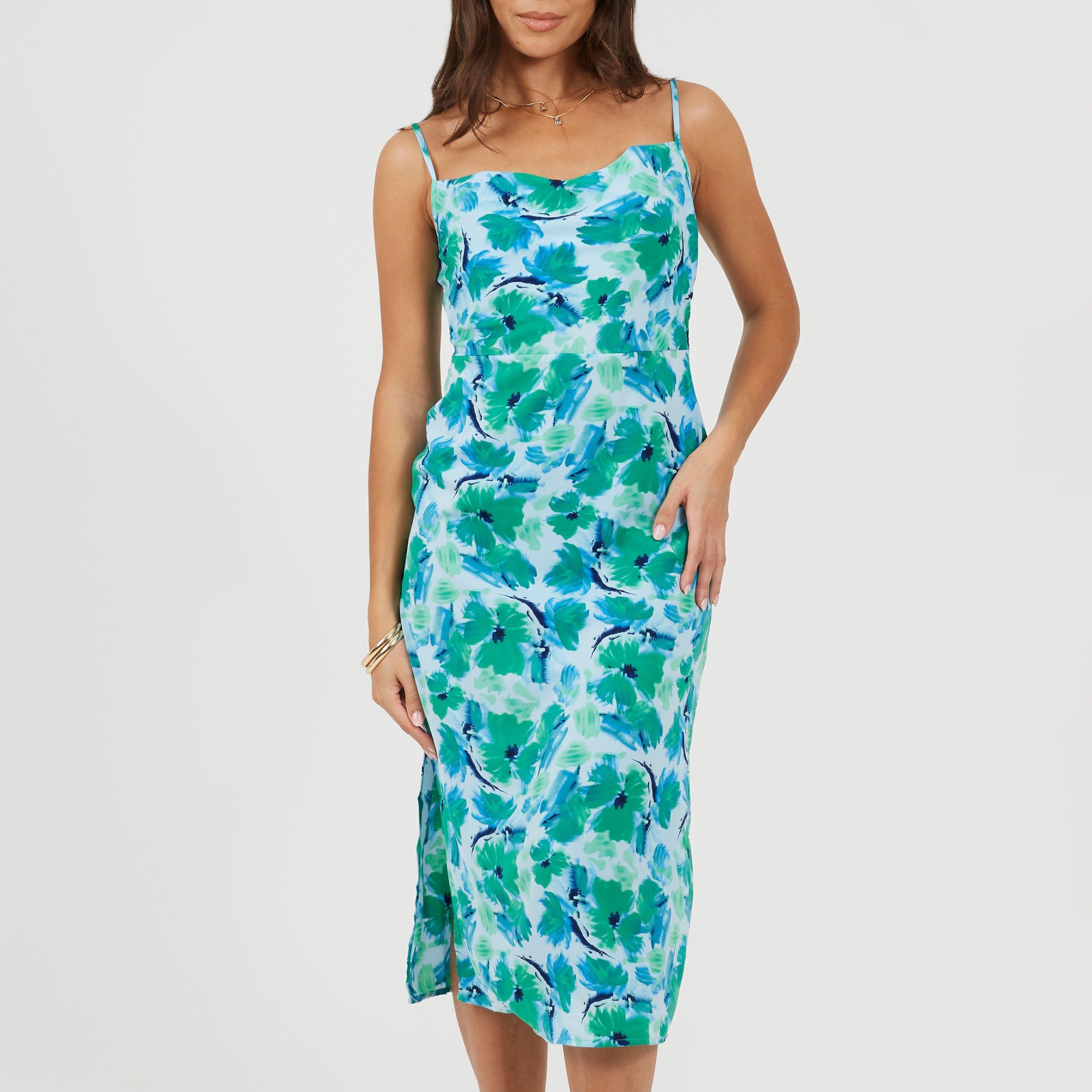 Green/Blue - Brave Soul - Womens Floral Strappy Slip Dress - 1