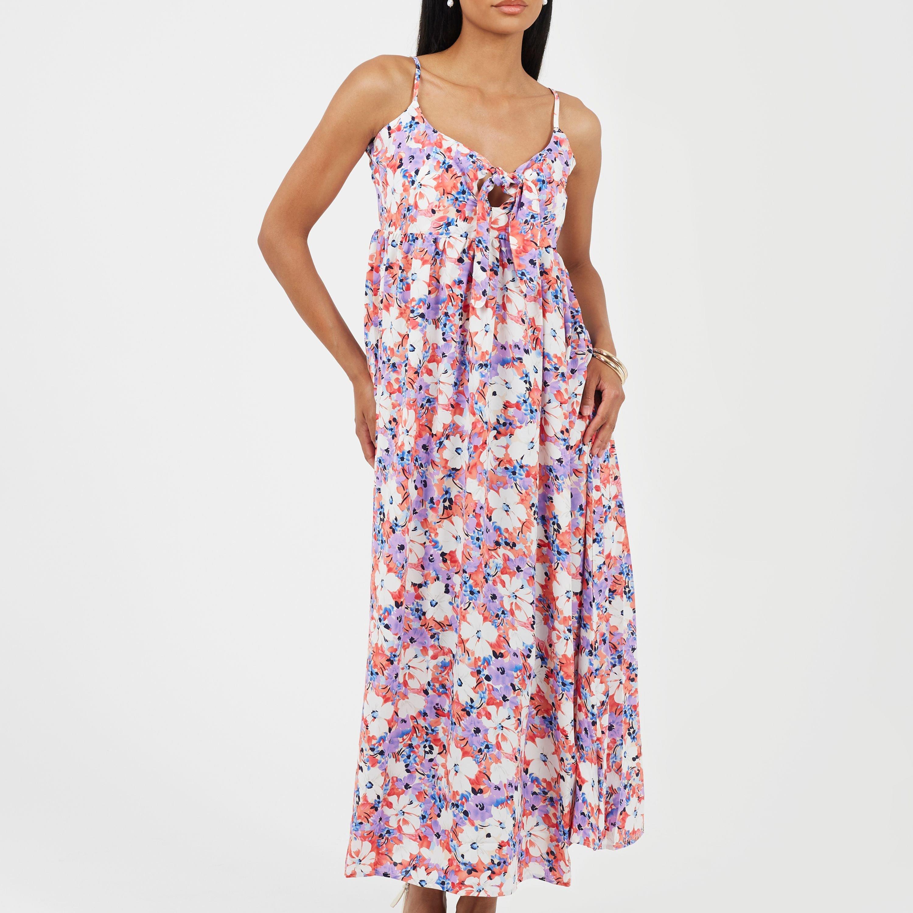 Brave Soul Women's Strappy A Line Dress - Coral/Purple - 10 (S)